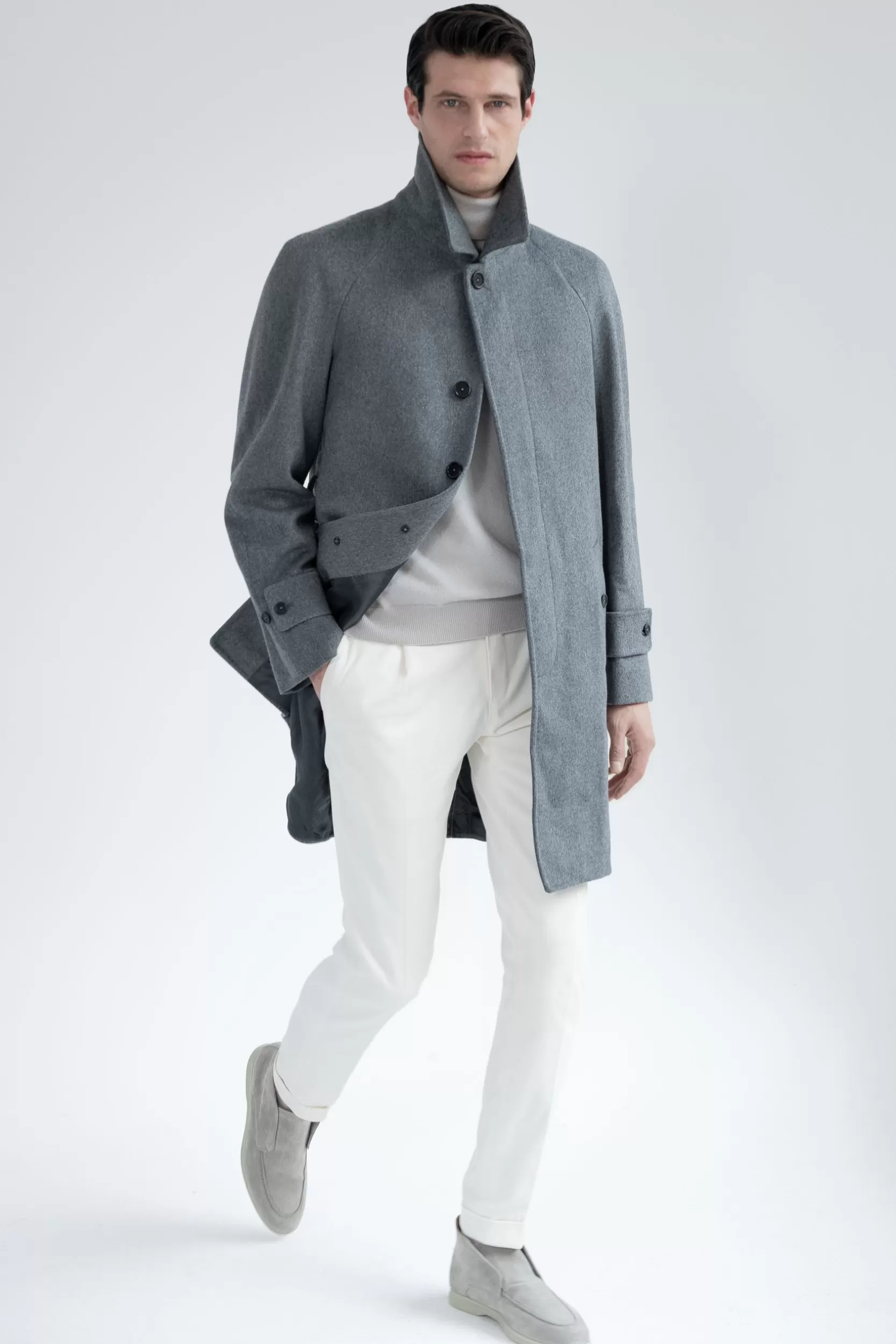 Outlet Pini Parma Cappotto Raglan In Lana Loro Piana – Made In Italy Grigio