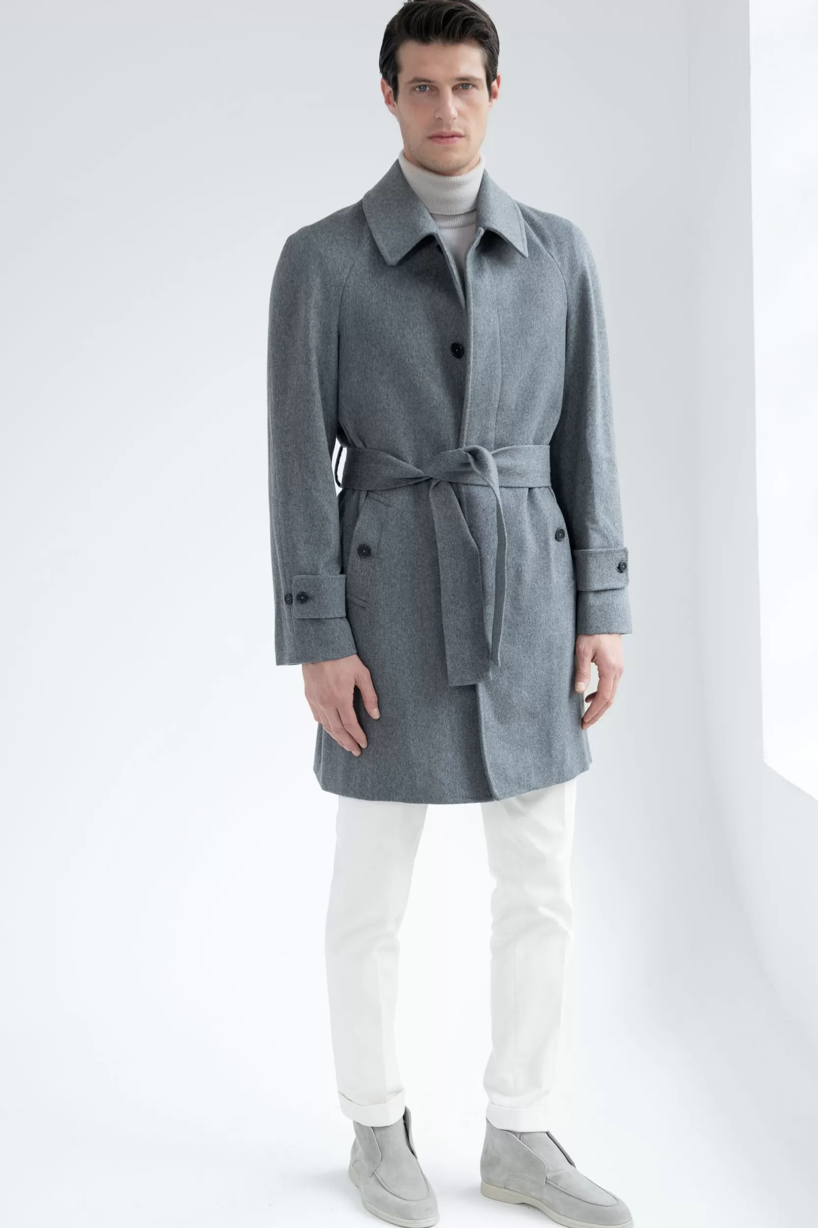 Outlet Pini Parma Cappotto Raglan In Lana Loro Piana – Made In Italy Grigio