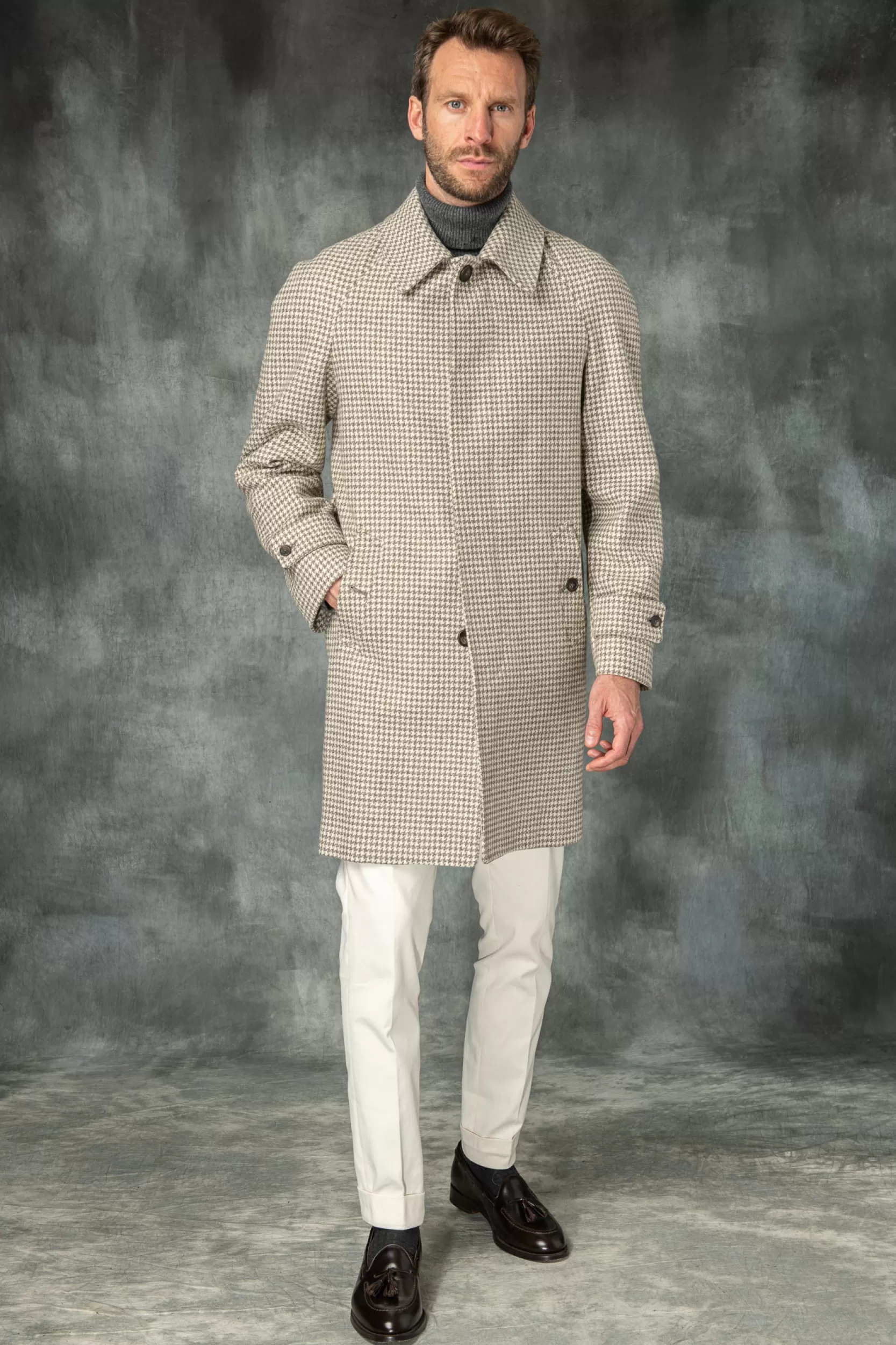New Pini Parma Cappotto Raglan Pied De Poule – Made In Italy