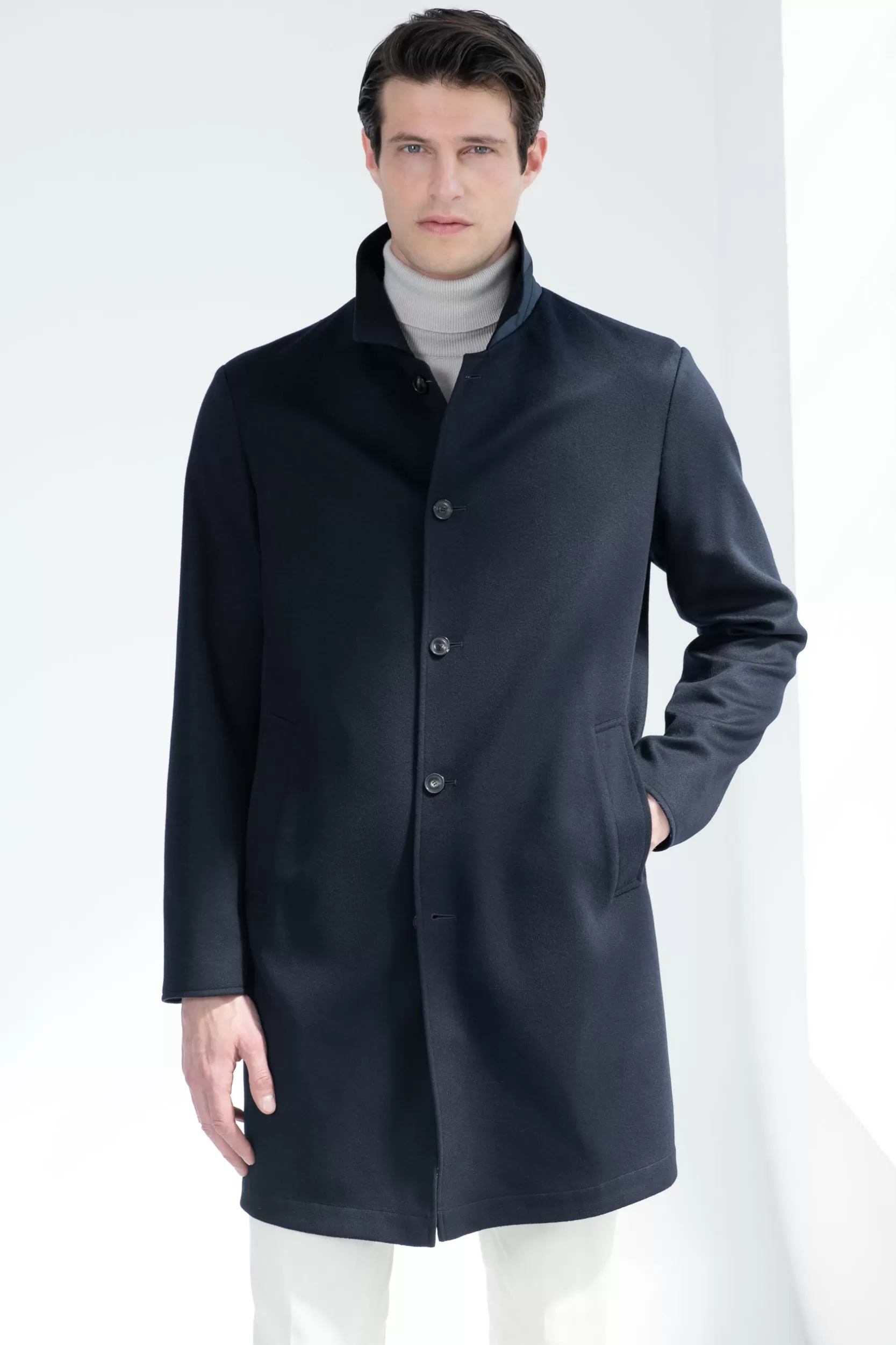 Store Pini Parma Cappotto Reversibile In Cashmere Blu - Made In Italy