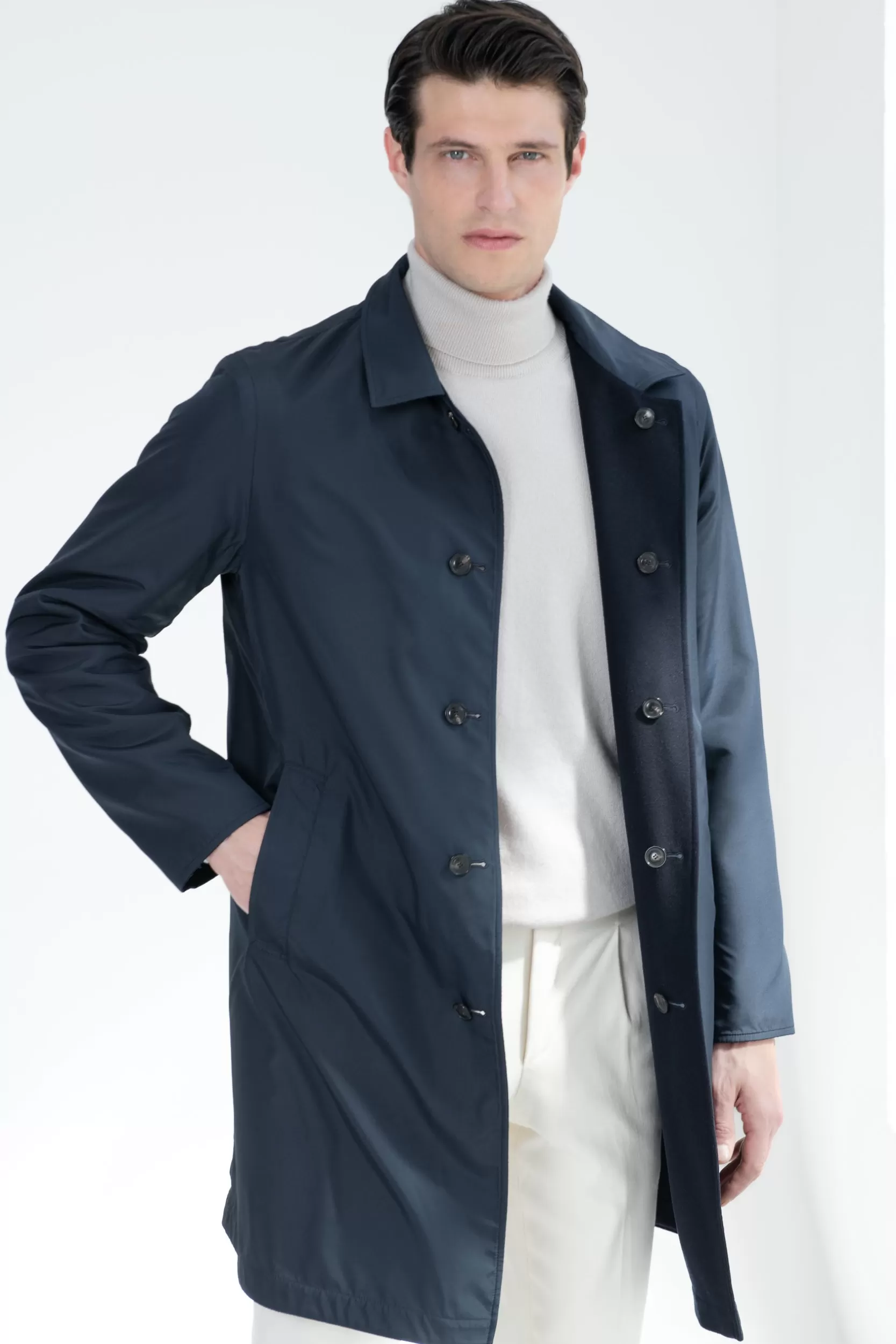 Store Pini Parma Cappotto Reversibile In Cashmere Blu - Made In Italy