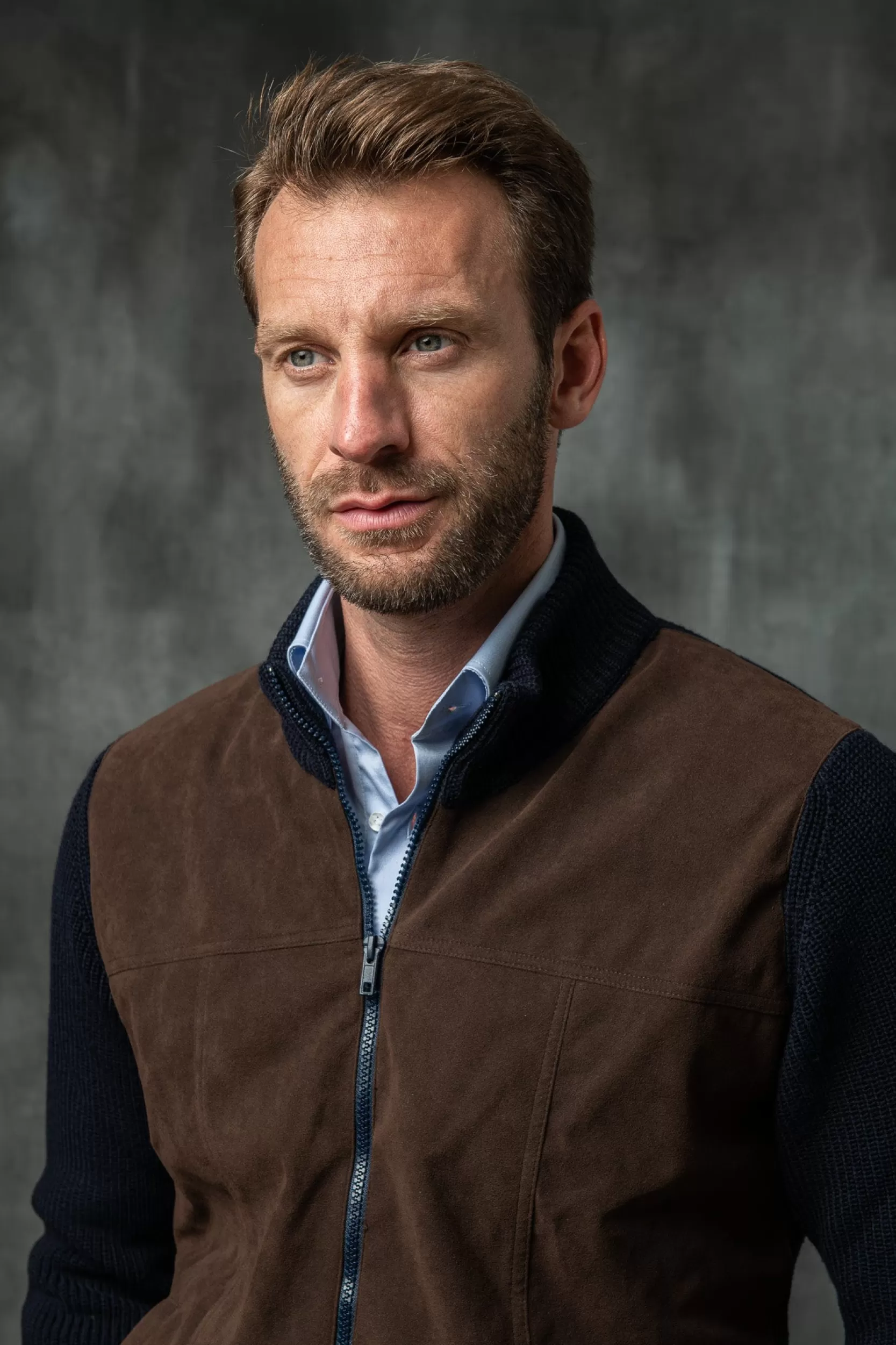 Outlet Pini Parma Cardigan Blu E Marrone - Alcantara E Lana - Made In Italy