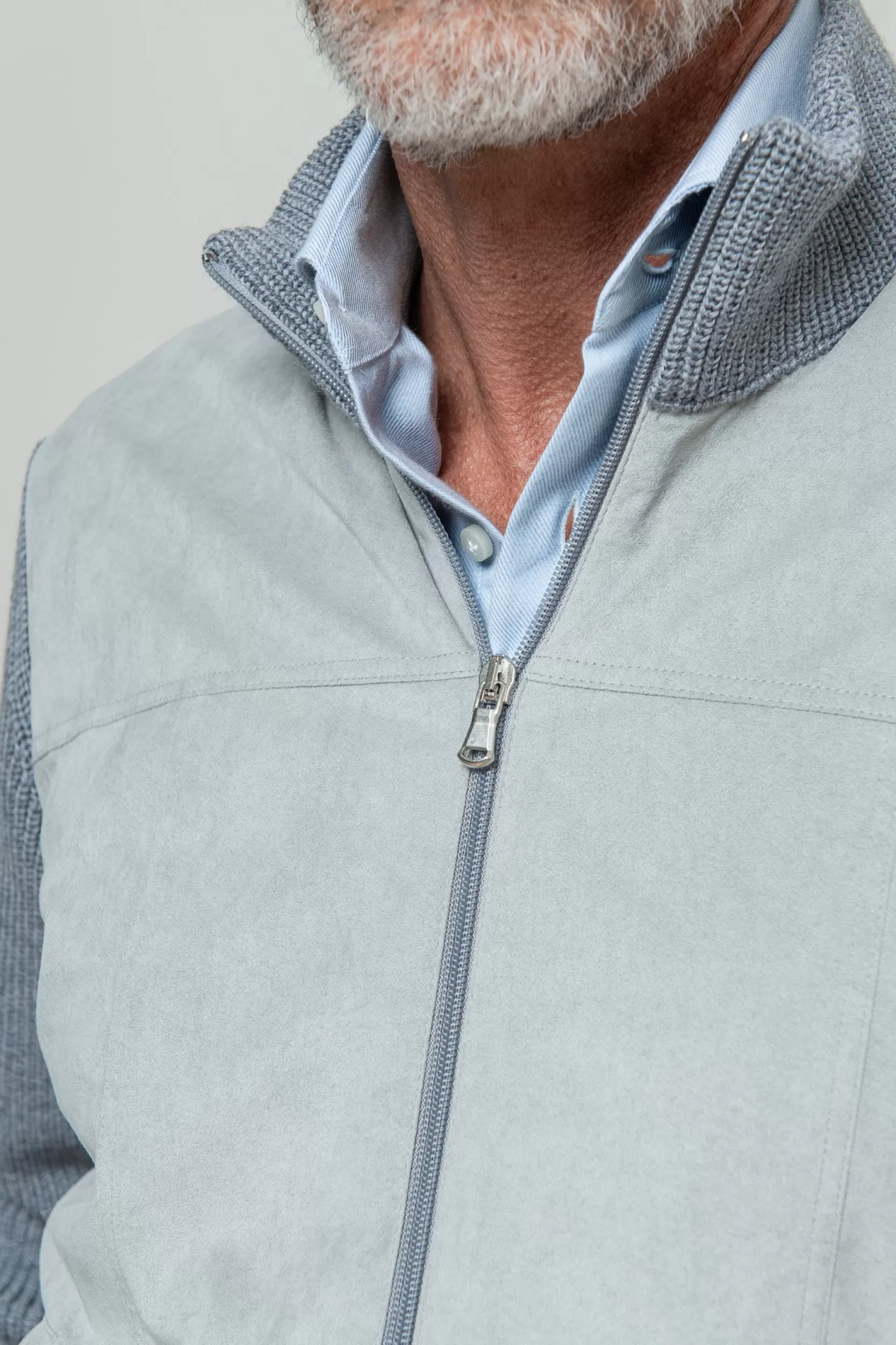 Online Pini Parma Cardigan Grigio E Grigio Chiaro - Alcantara E Lana - Made In Italy