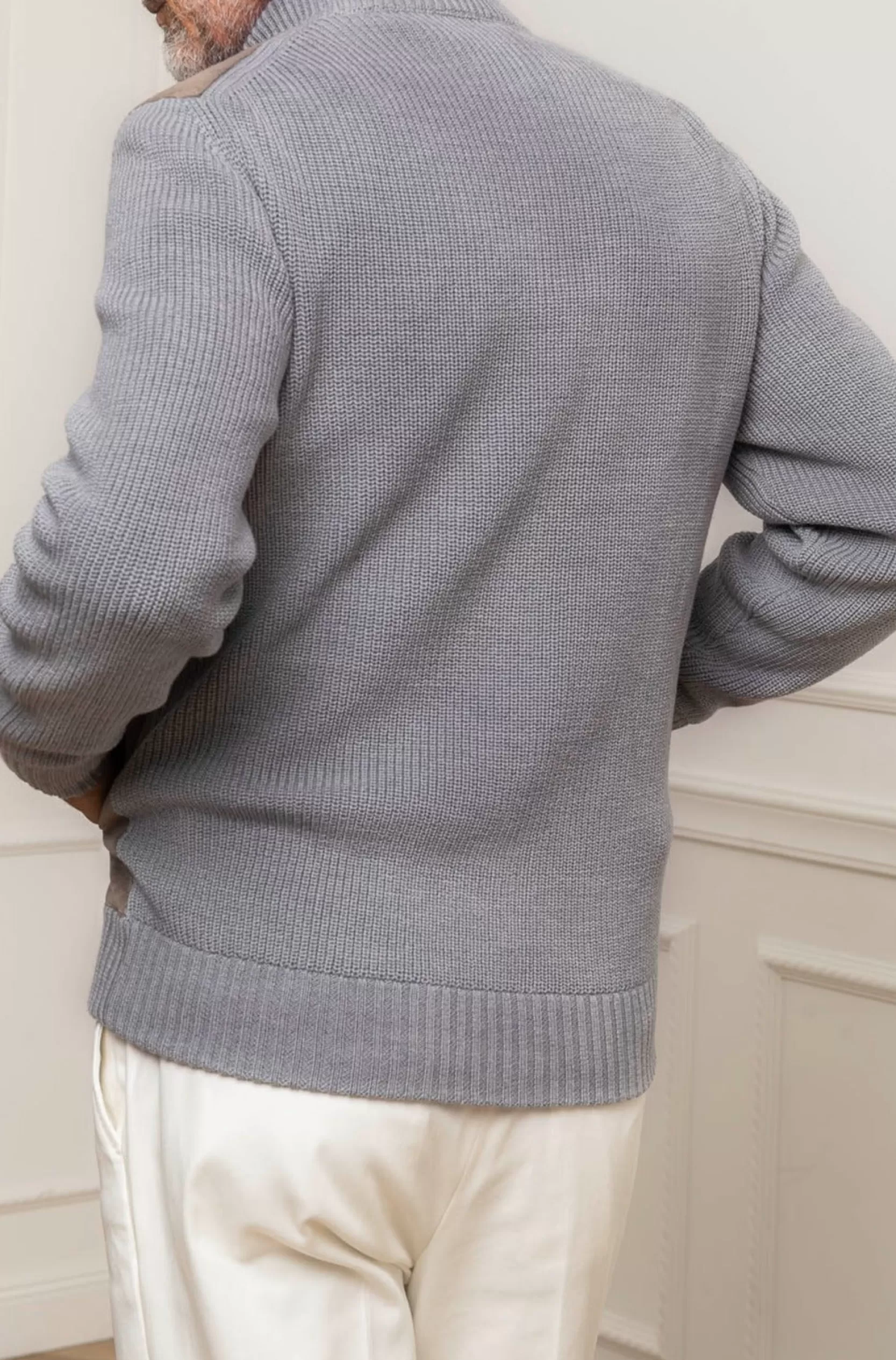 Best Pini Parma Cardigan Grigio E Tortora - Alcantara E Lana - Made In Italy