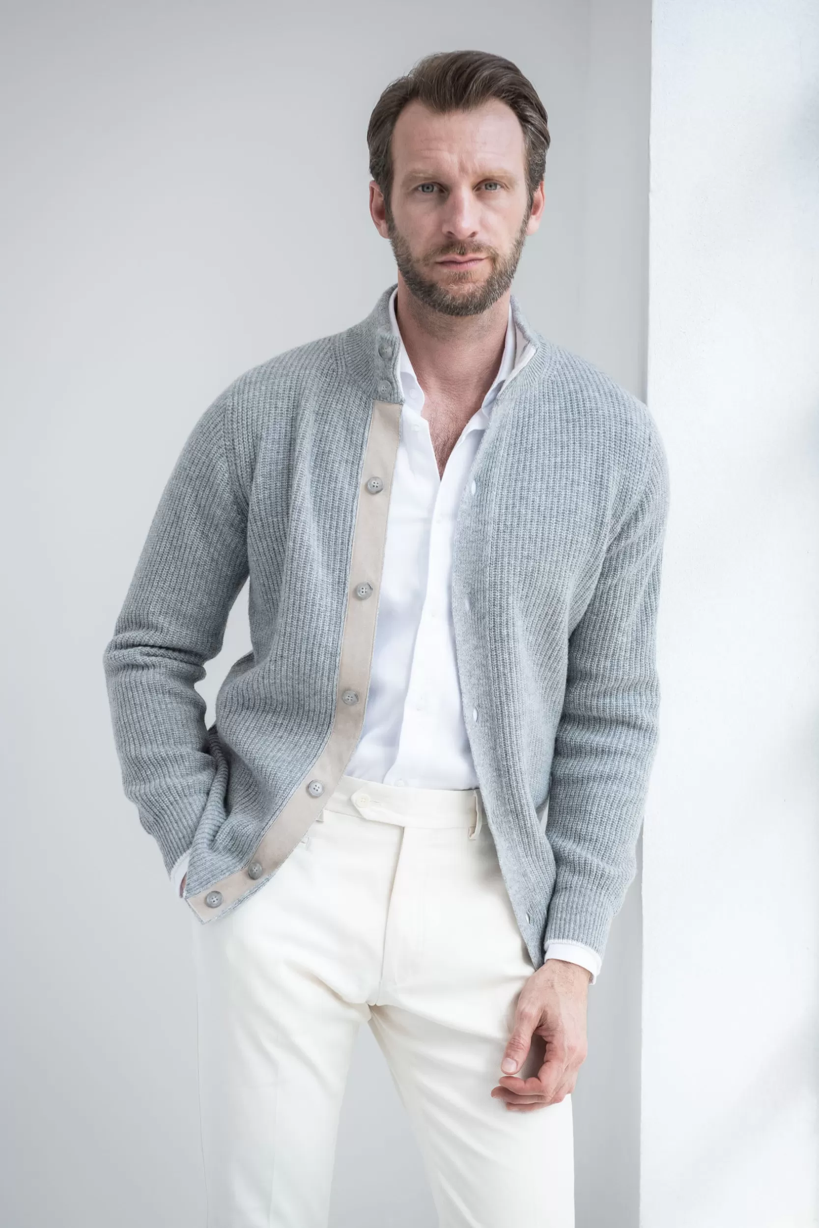 Fashion Pini Parma Cardigan In Misto Cashmere A Coste – Made In Italy Grigio