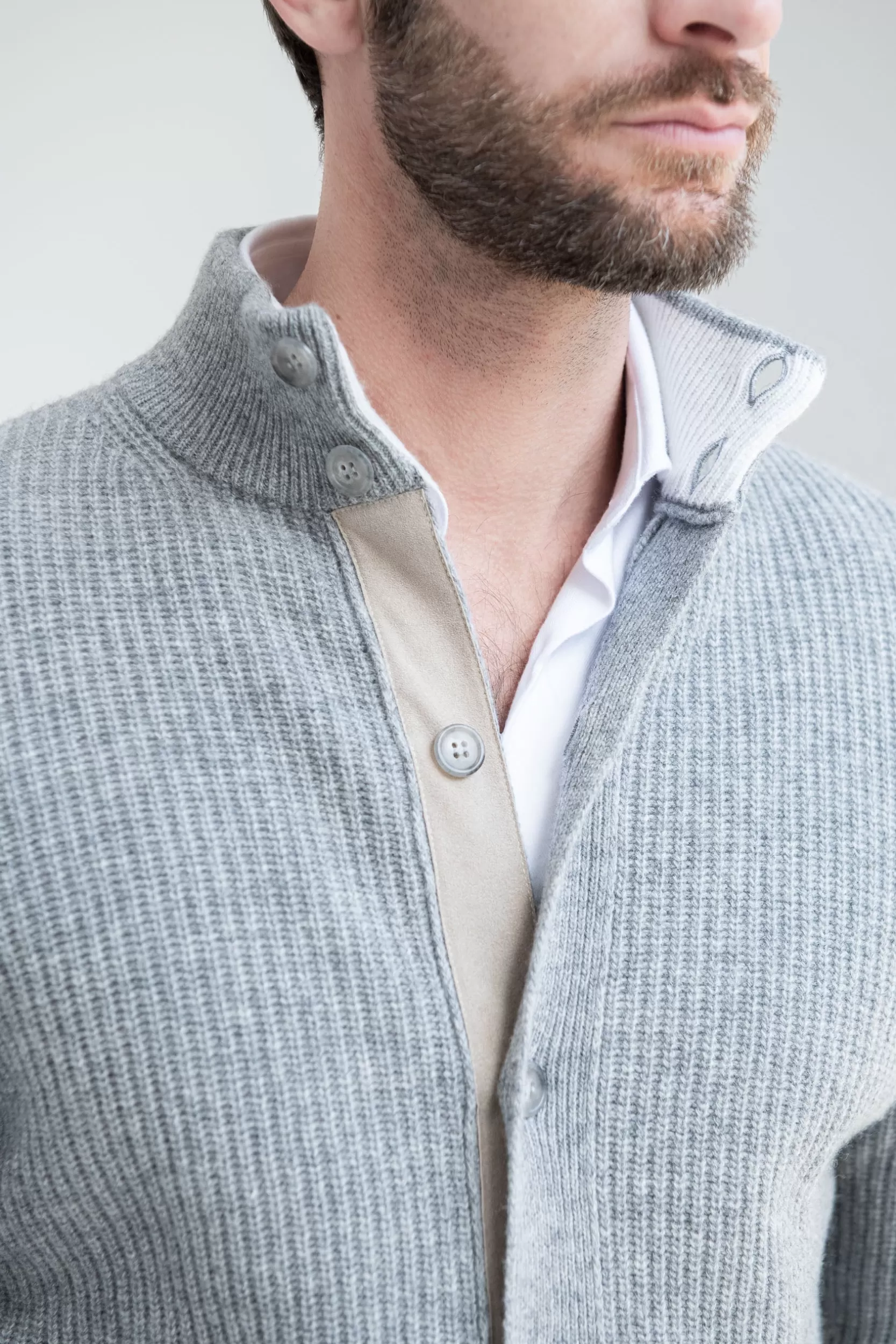Fashion Pini Parma Cardigan In Misto Cashmere A Coste – Made In Italy Grigio