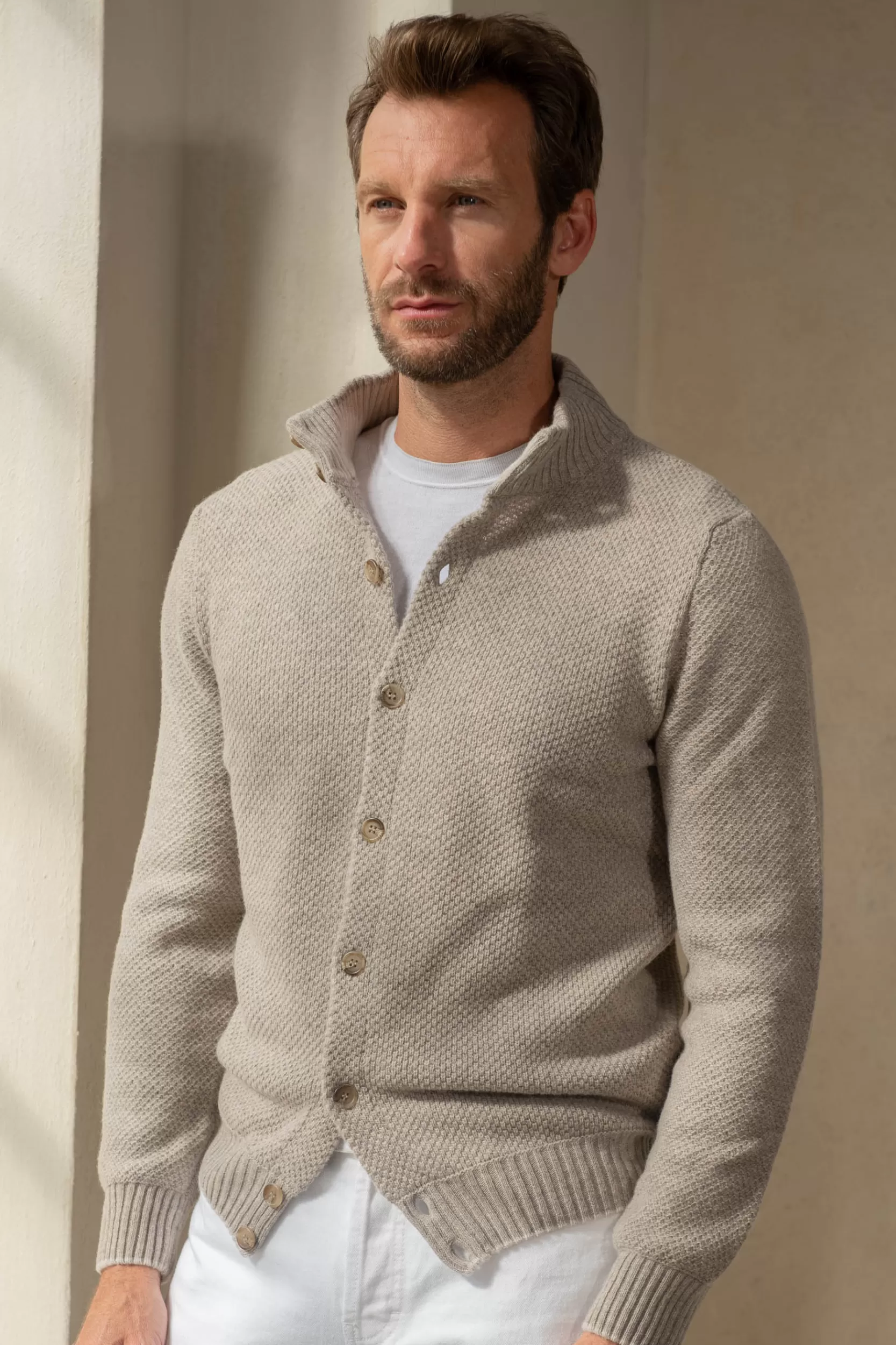 Discount Pini Parma Cardigan In Misto Cashmere Testurizzato – Made In Italy Beige