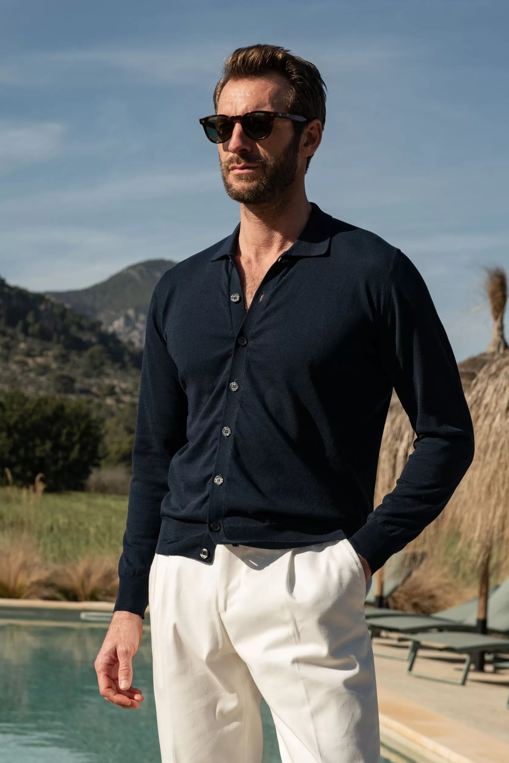 Best Pini Parma Cardigan Polo - Made In Italy Blu