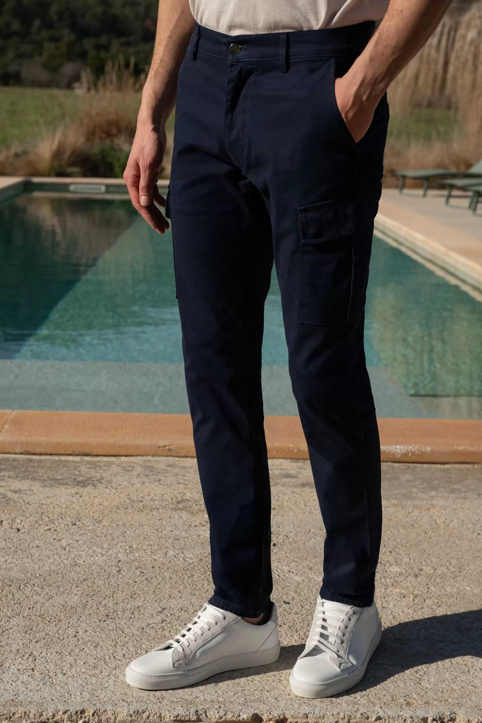 Discount Pini Parma Cargo In Cotone Elasticizzato - Made In Italy Blu