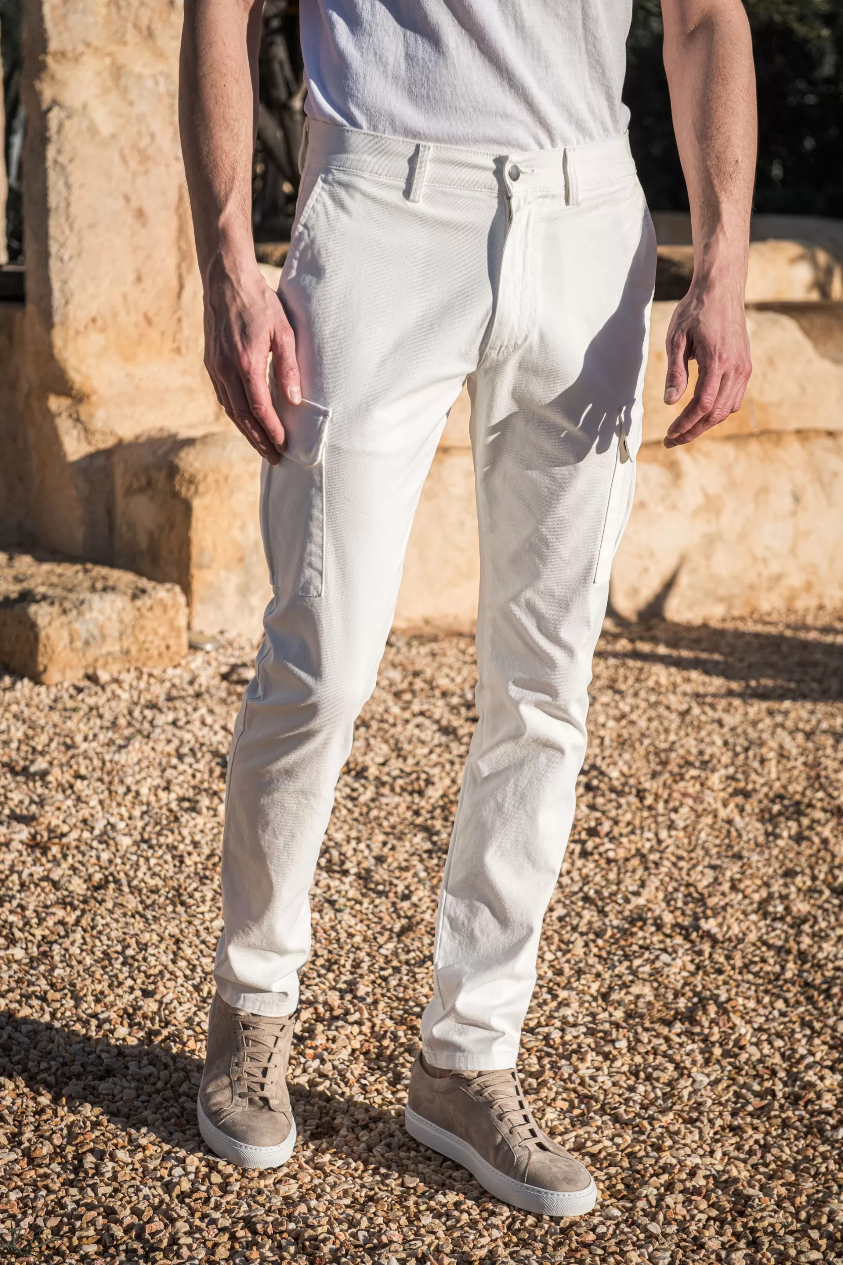Cheap Pini Parma Cargo In Cotone Elasticizzato Off-white Sporco - Made In Italy Bianco