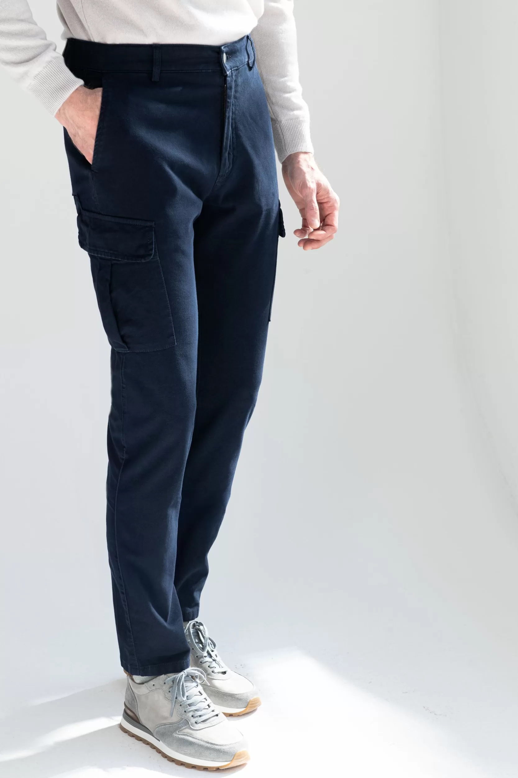 Online Pini Parma Cargo In Tela Elasticizzata - Made In Italy Blu