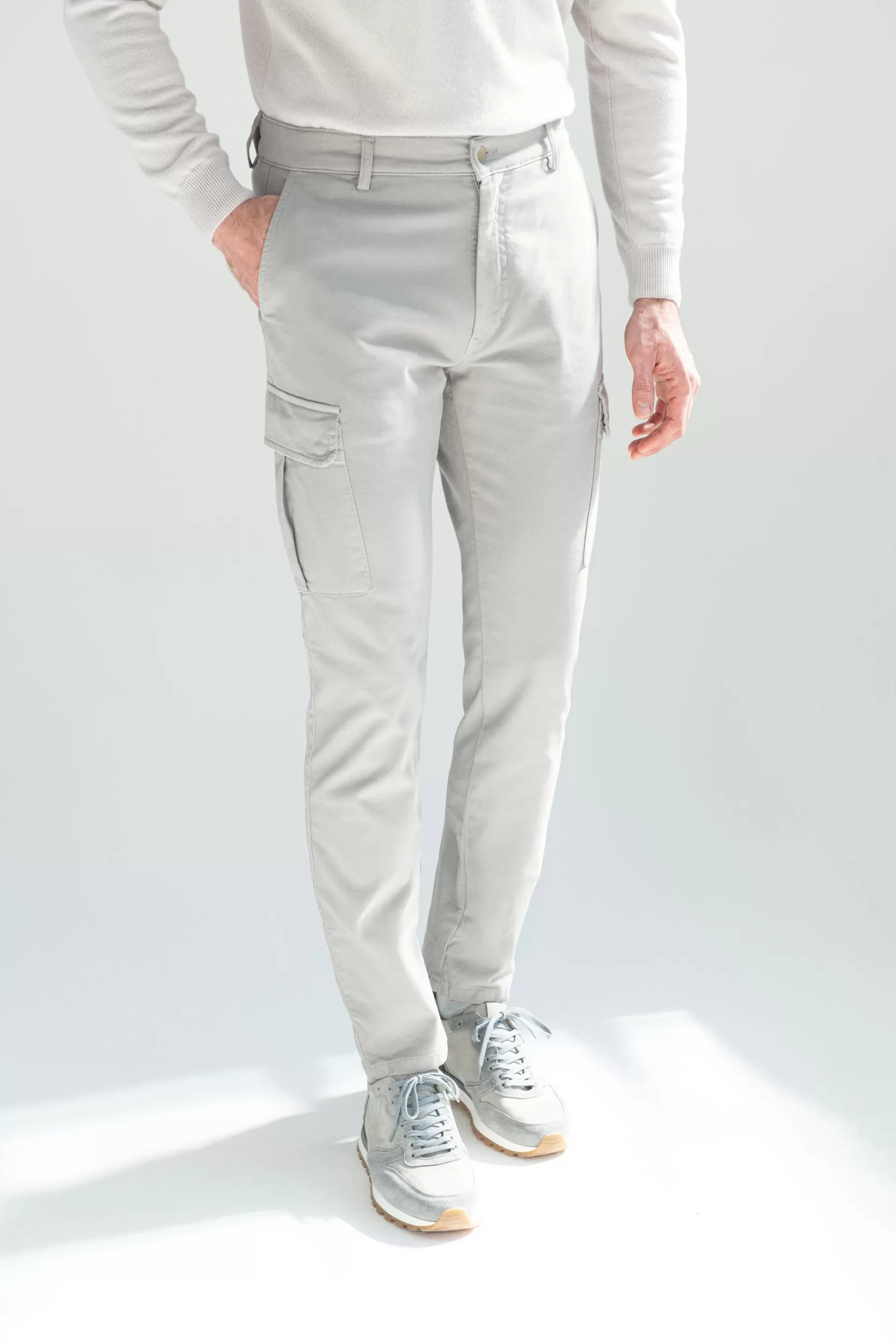 Cheap Pini Parma Cargo In Tela Elasticizzata Grigia - Made In Italy Grigio chiaro