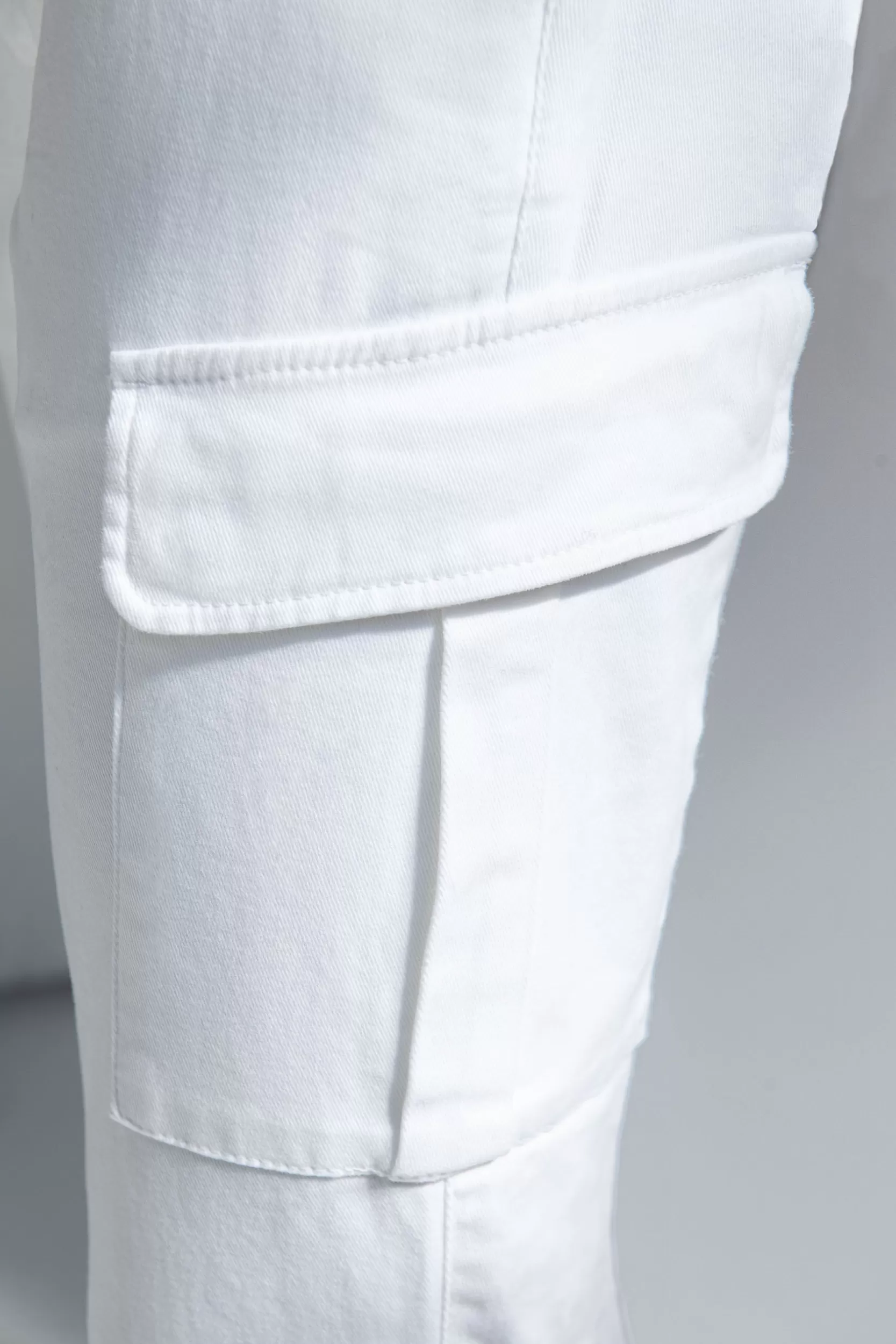 Hot Pini Parma Cargo In Tela Elasticizzata Off-white Sporco - Made In Italy Bianco