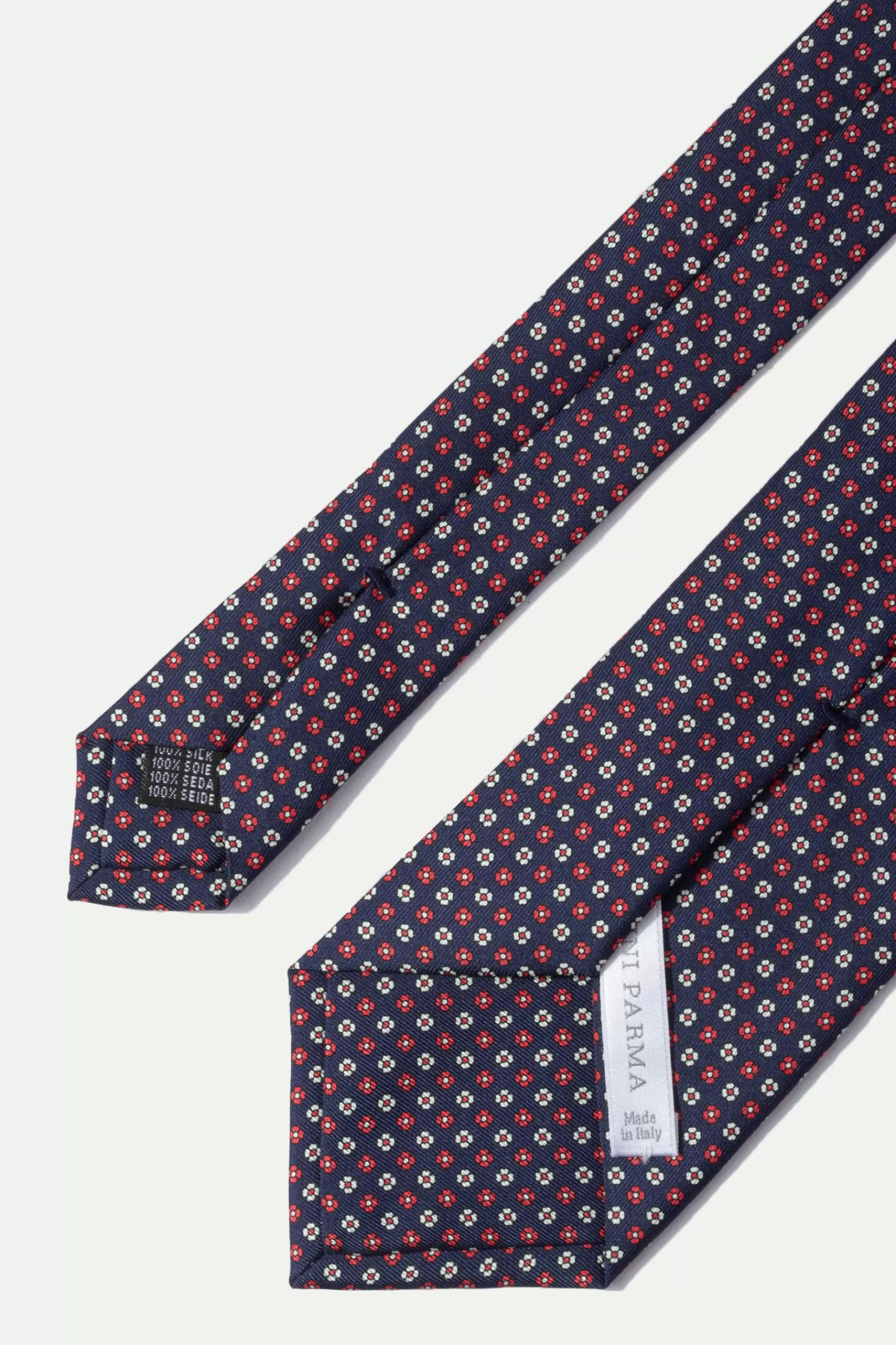 Store Pini Parma Cravatta In Seta Micro Fantasia - Made In Italy Blu