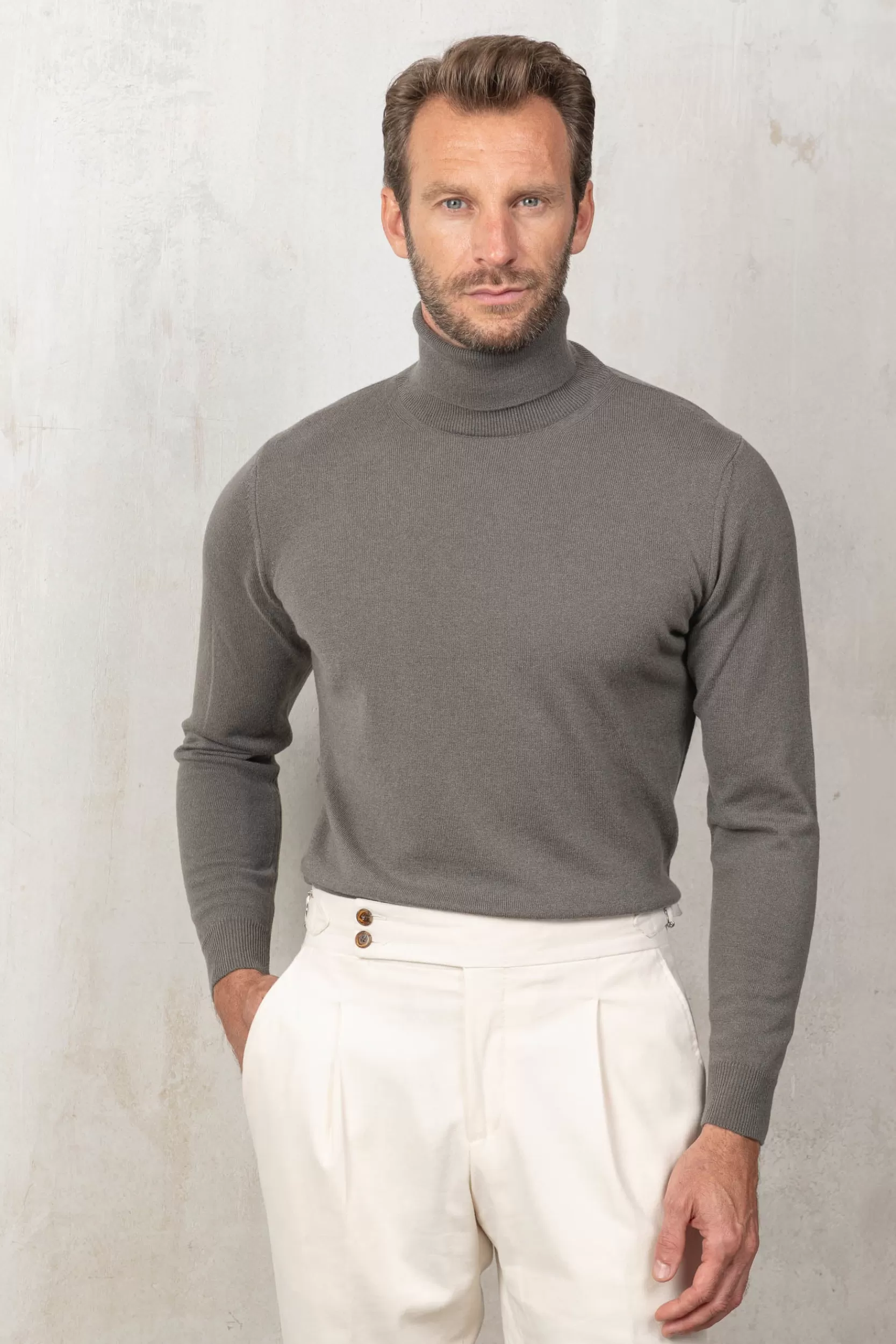 Hot Pini Parma Dolcevita In Cashmere Tortora Scuro – Made In Italy
