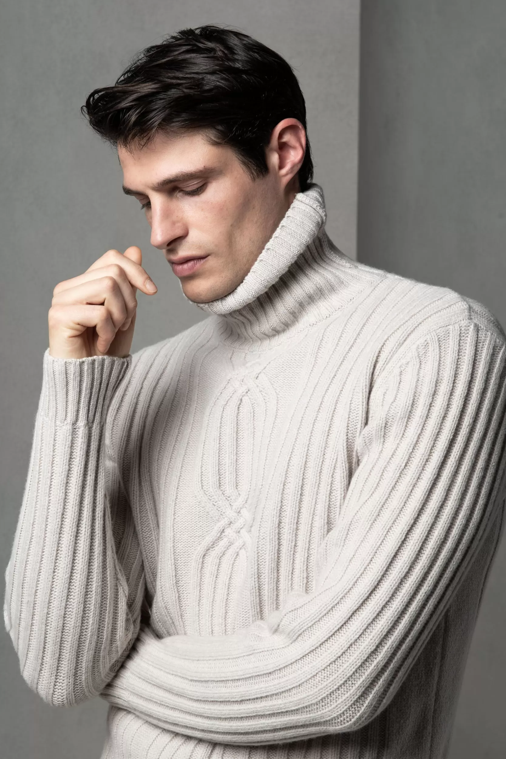 Clearance Pini Parma Dolcevita In Lana E Cashmere Con Motivo Jacquard – Made In Italy Beige