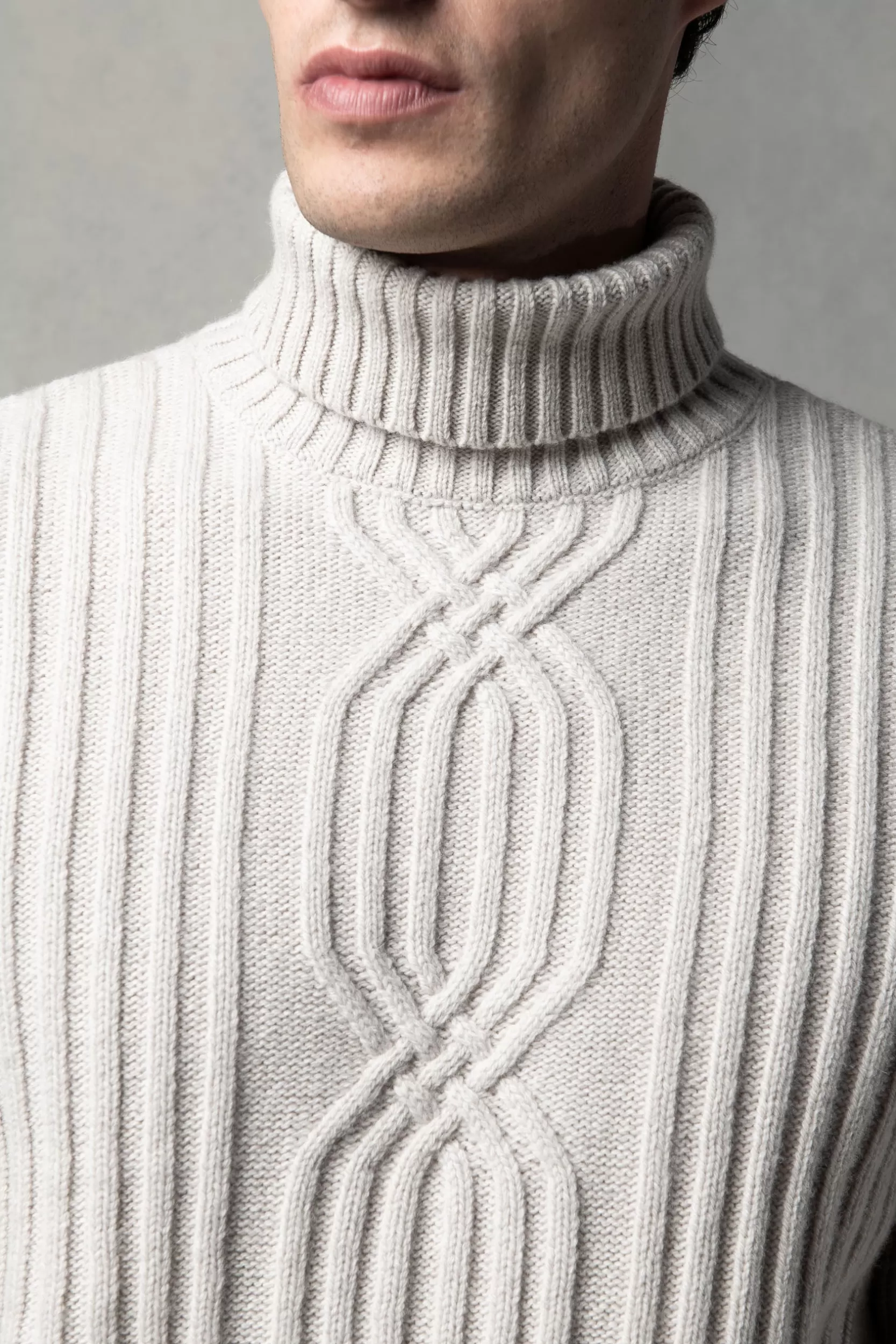 Clearance Pini Parma Dolcevita In Lana E Cashmere Con Motivo Jacquard – Made In Italy Beige