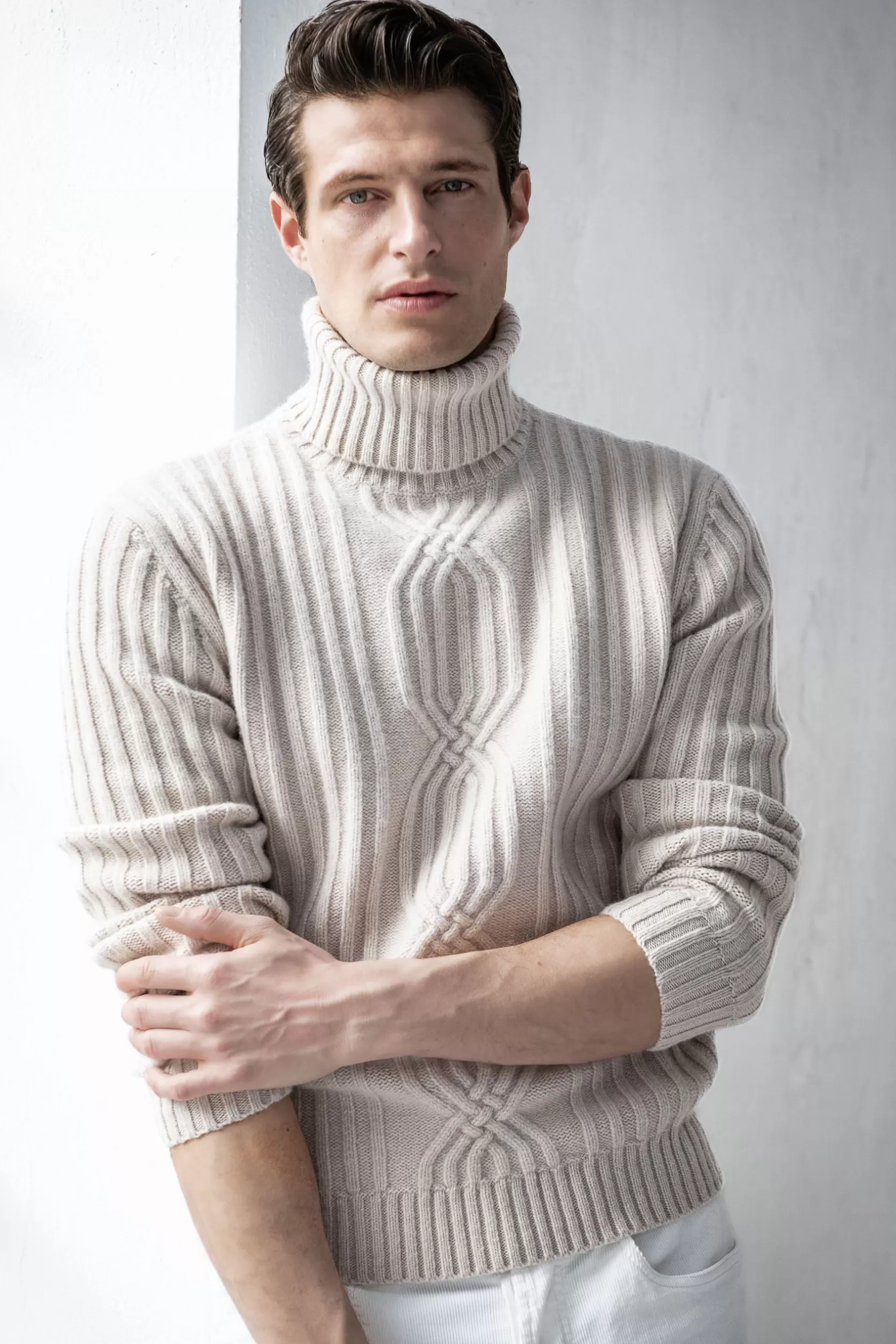 Clearance Pini Parma Dolcevita In Lana E Cashmere Con Motivo Jacquard – Made In Italy Beige