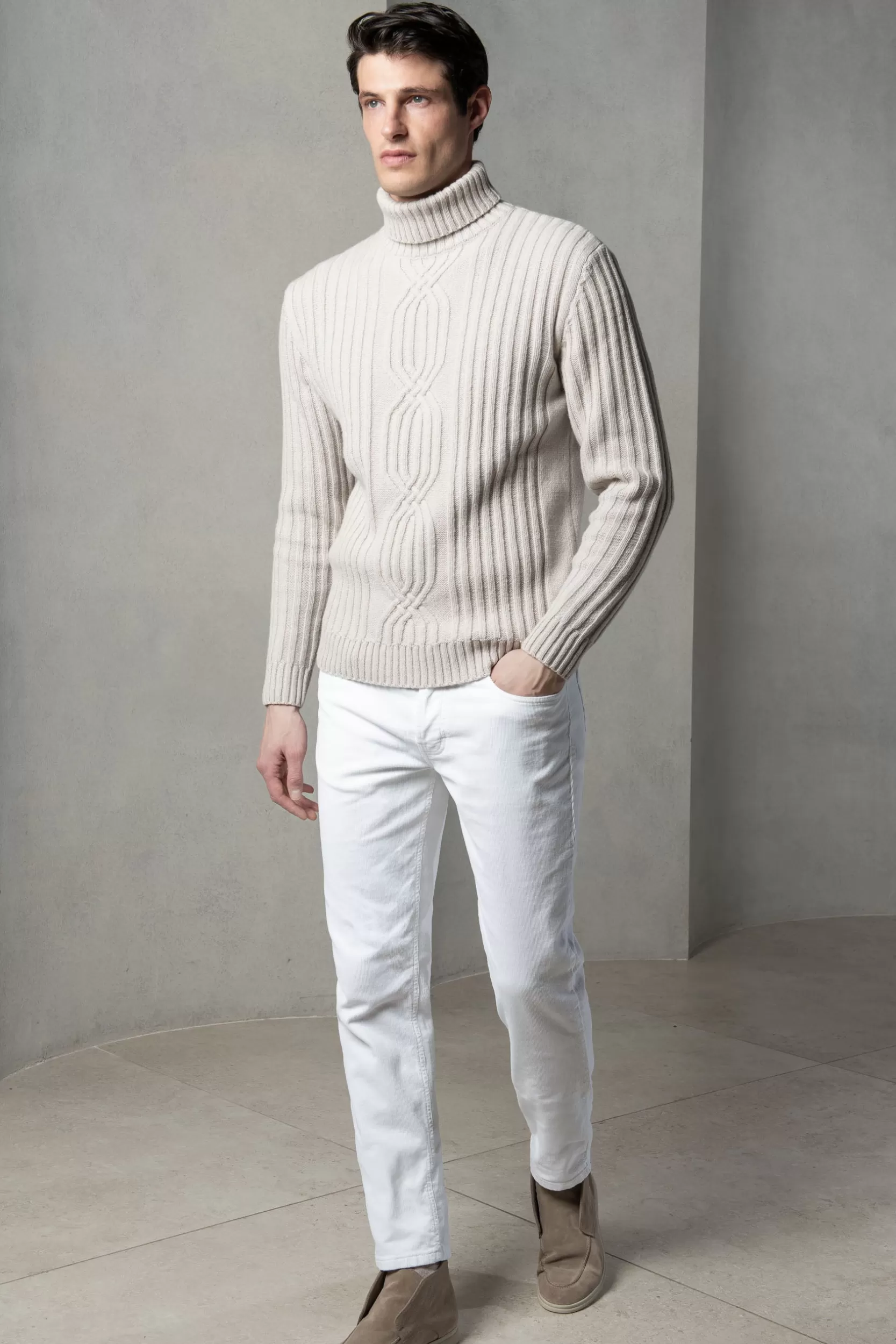 Clearance Pini Parma Dolcevita In Lana E Cashmere Con Motivo Jacquard – Made In Italy Beige