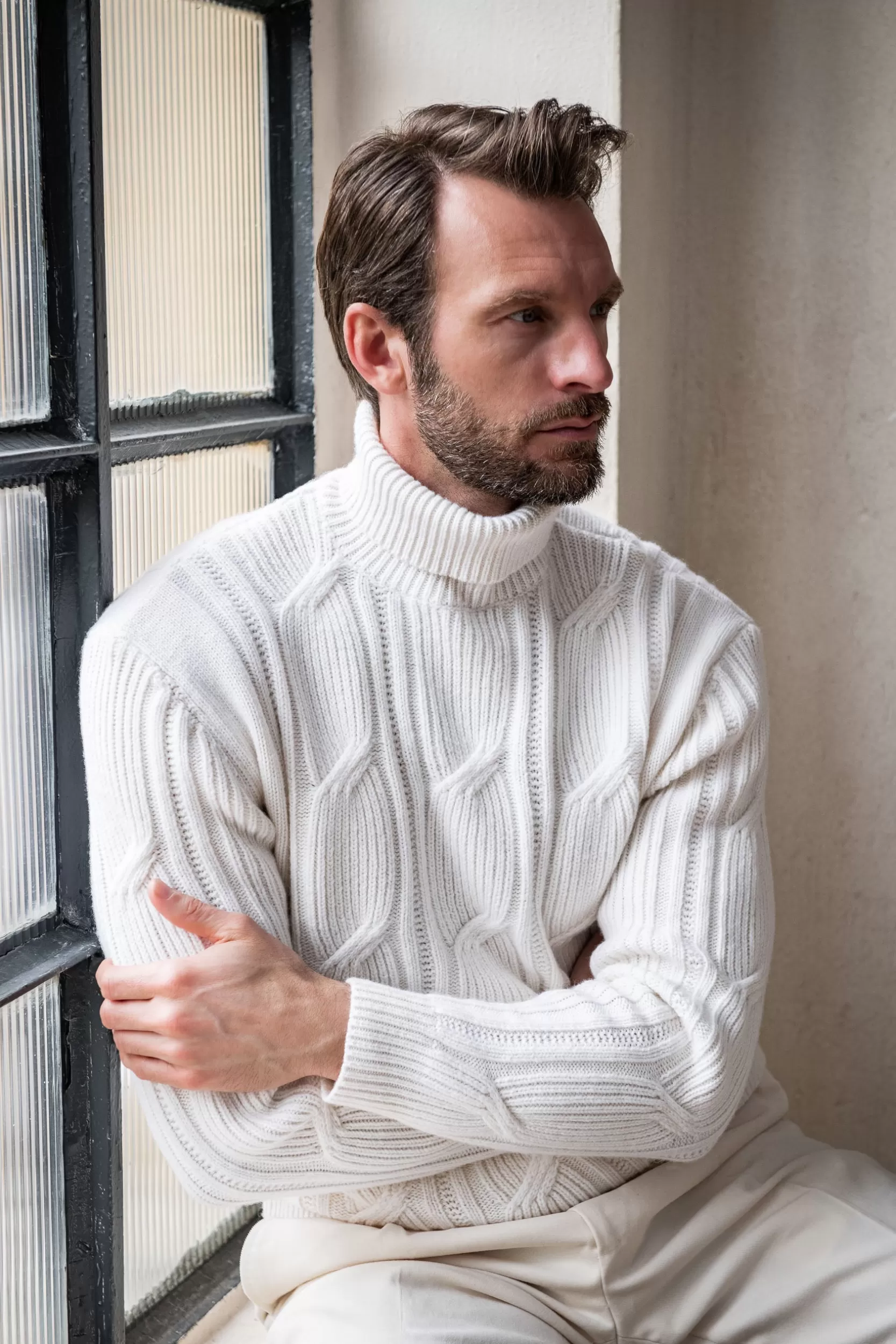 Outlet Pini Parma Dolcevita In Lana E Cashmere Con Motivo Jacquard – Made In Italy Bianco