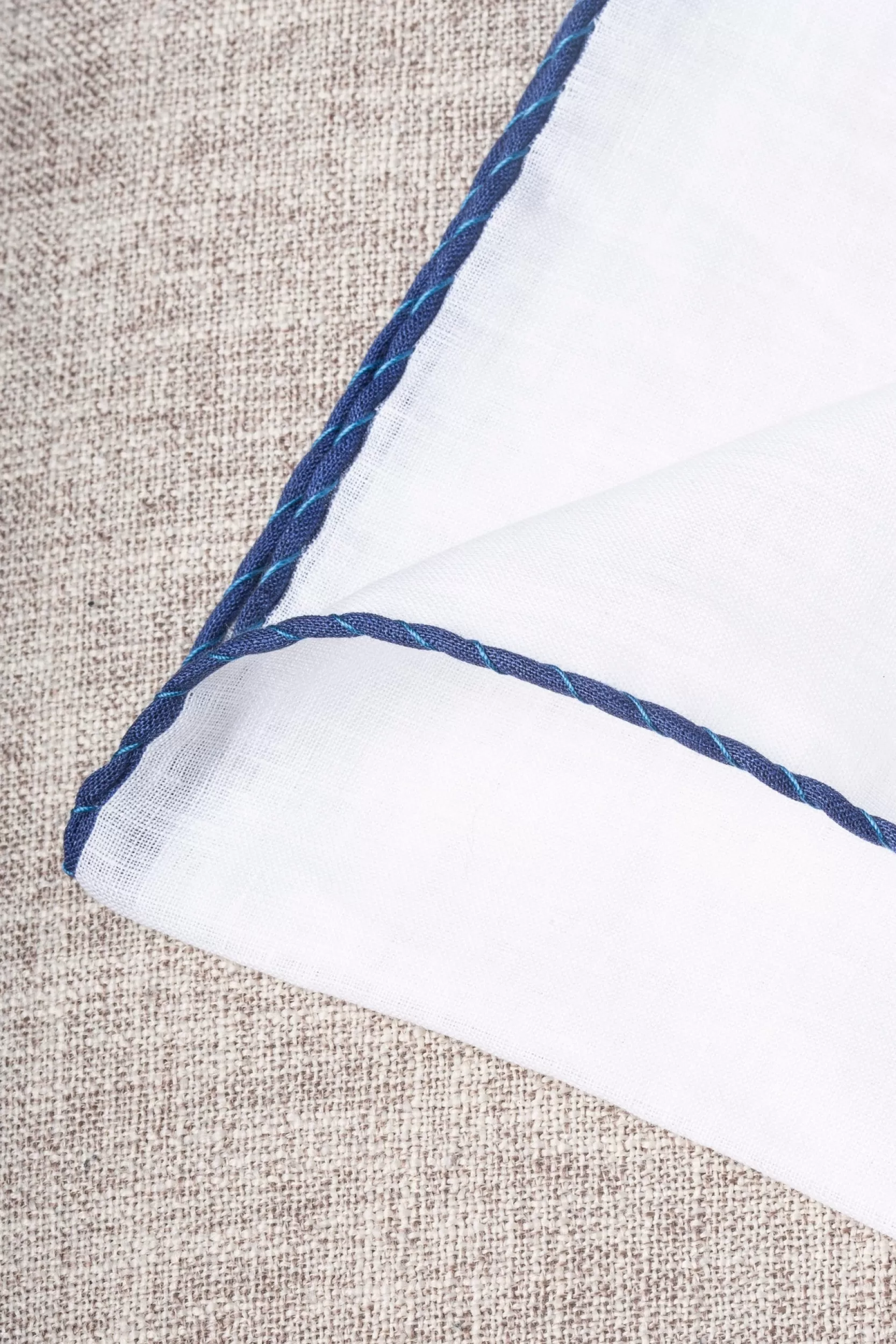 Hot Pini Parma Fazzoletti Da Taschino In Lino Bianco Con Bordi E Azzurri - Made In Italy Blu