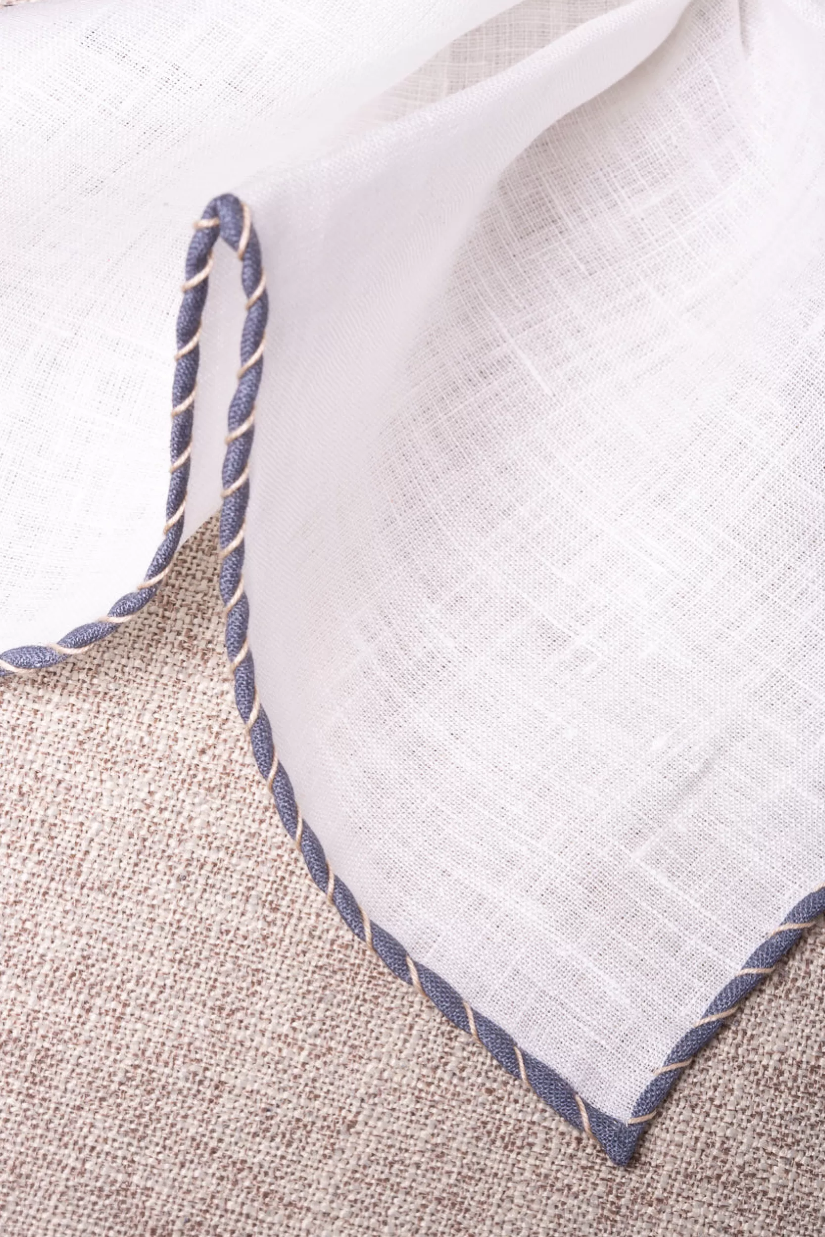 Fashion Pini Parma Fazzoletti Da Taschino In Lino Bianco Con Bordi Grigi E - Made In Italy Beige