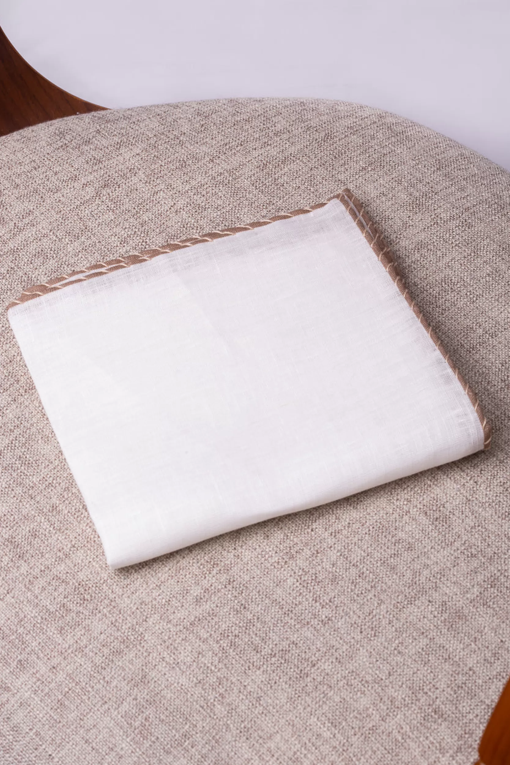 Cheap Pini Parma Fazzoletti Da Taschino In Lino Bianco Con Bordi Tortora E Beige - Made In Italy Talpa