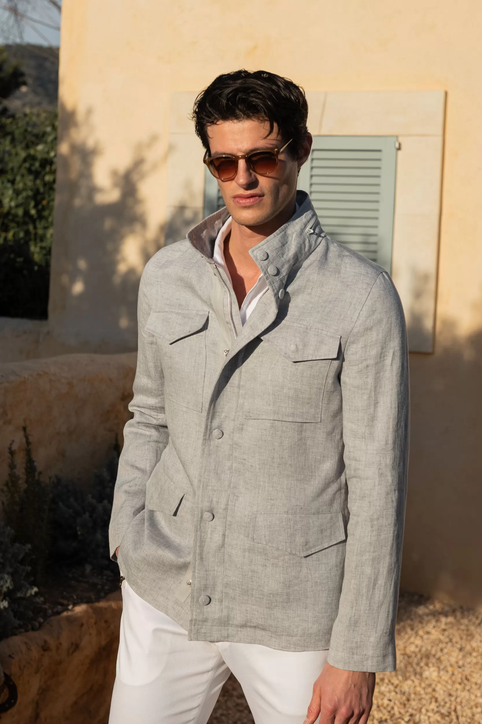 Best Sale Pini Parma Field Jacket In Lino Grigio Gesso – Made In Italy