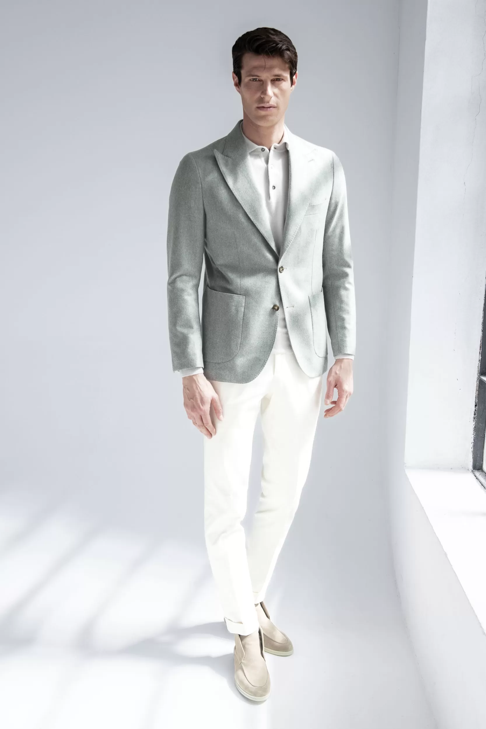 Store Pini Parma Giacca A Spina Di Pesce Salvia " Soragna Capsule Collection" - Made In Italy