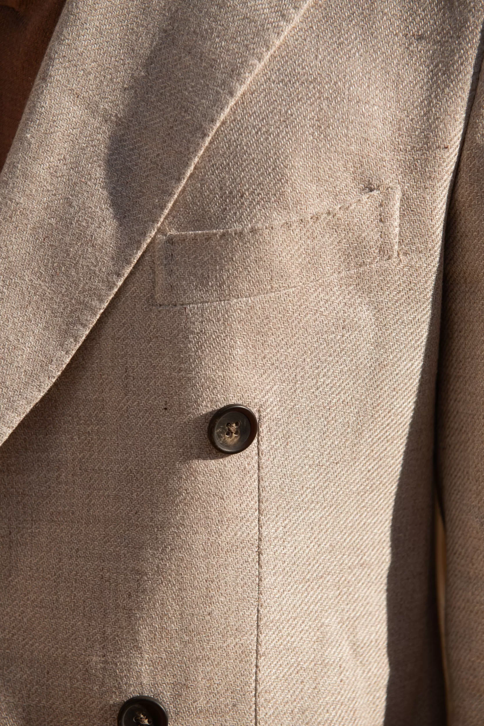 Store Pini Parma Giacca Beige Doppiopetto In Lino Cotone E Seta - Made In Italy
