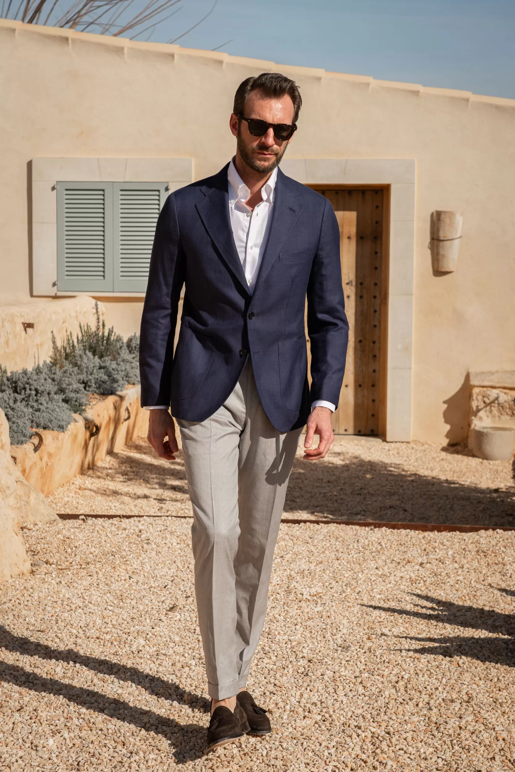 Shop Pini Parma Giacca In Cotone E Seta Loro Piana - Made In Italy Blu