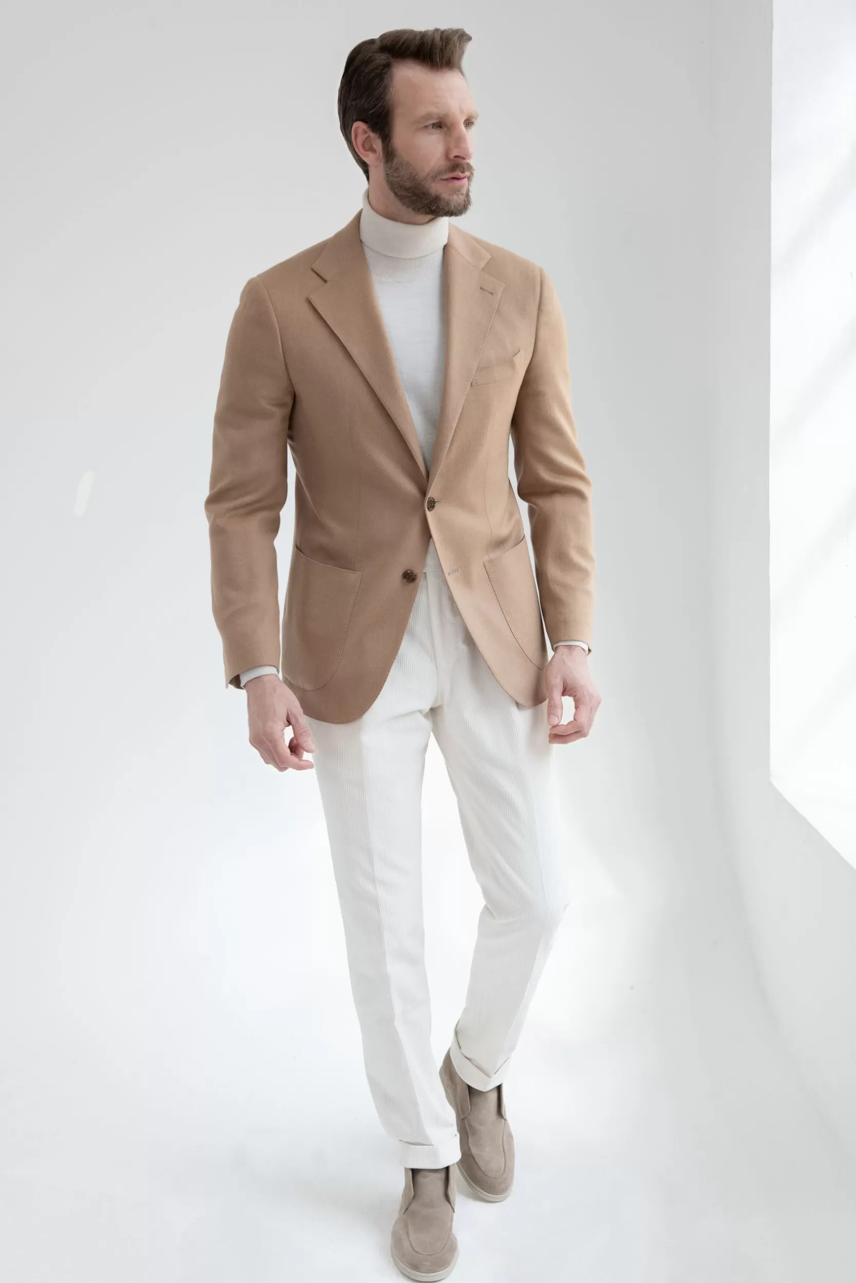 Store Pini Parma Giacca Cammello In Tessuto Loro Piana - Made In Italy