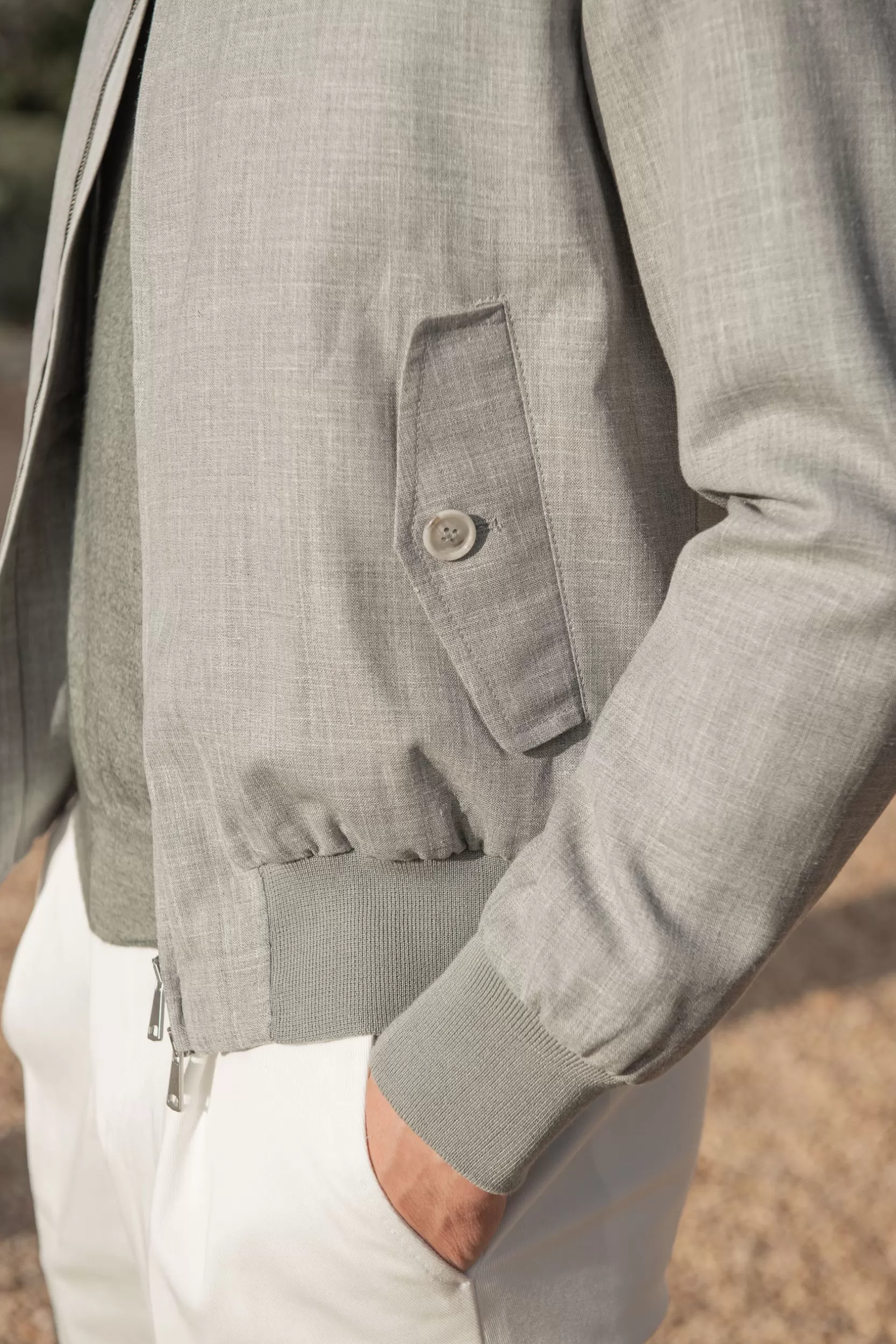Outlet Pini Parma Giacca Corta Grigia In Tessuto Loro Piana – Made In Italy Grigio