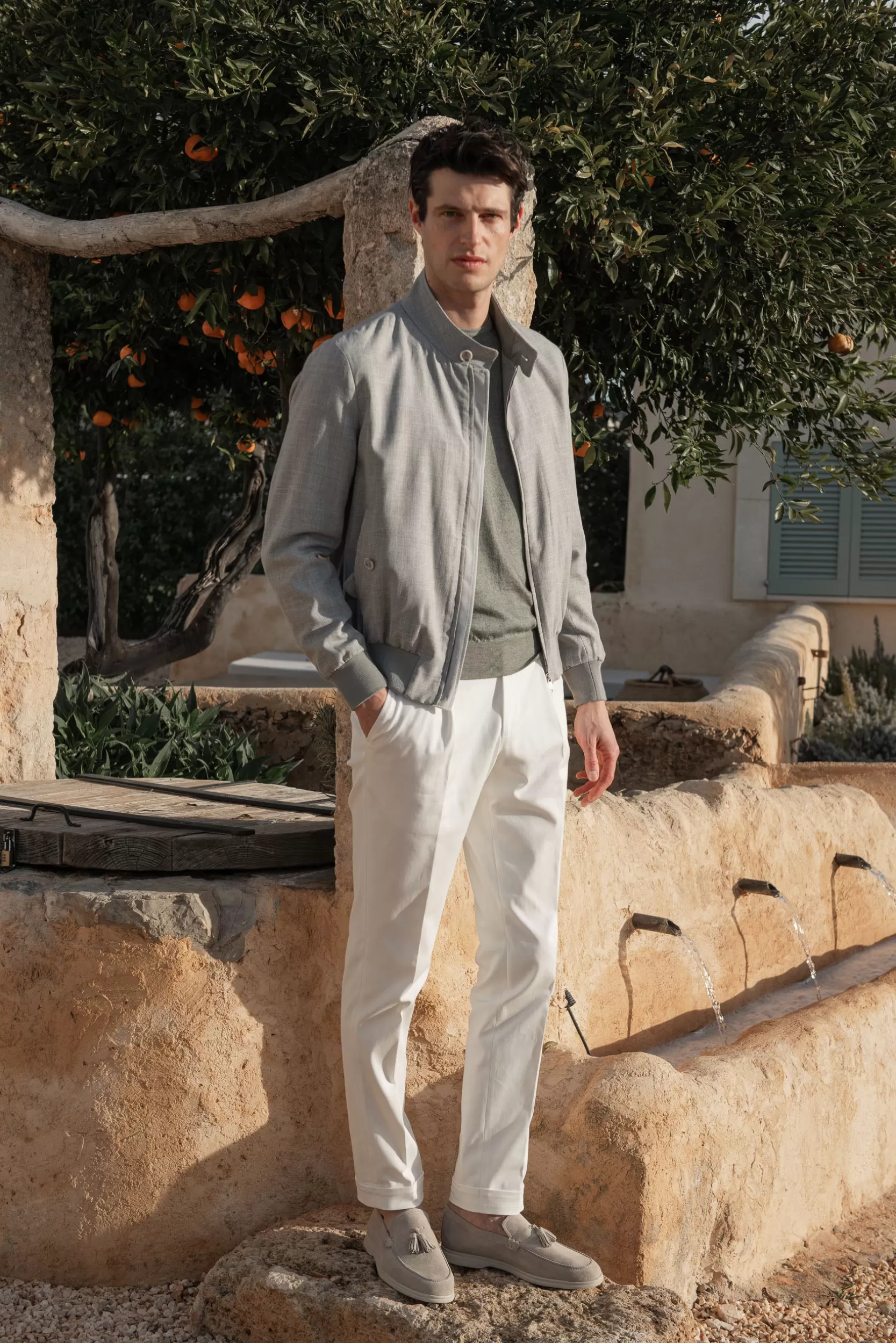 Outlet Pini Parma Giacca Corta Grigia In Tessuto Loro Piana – Made In Italy Grigio