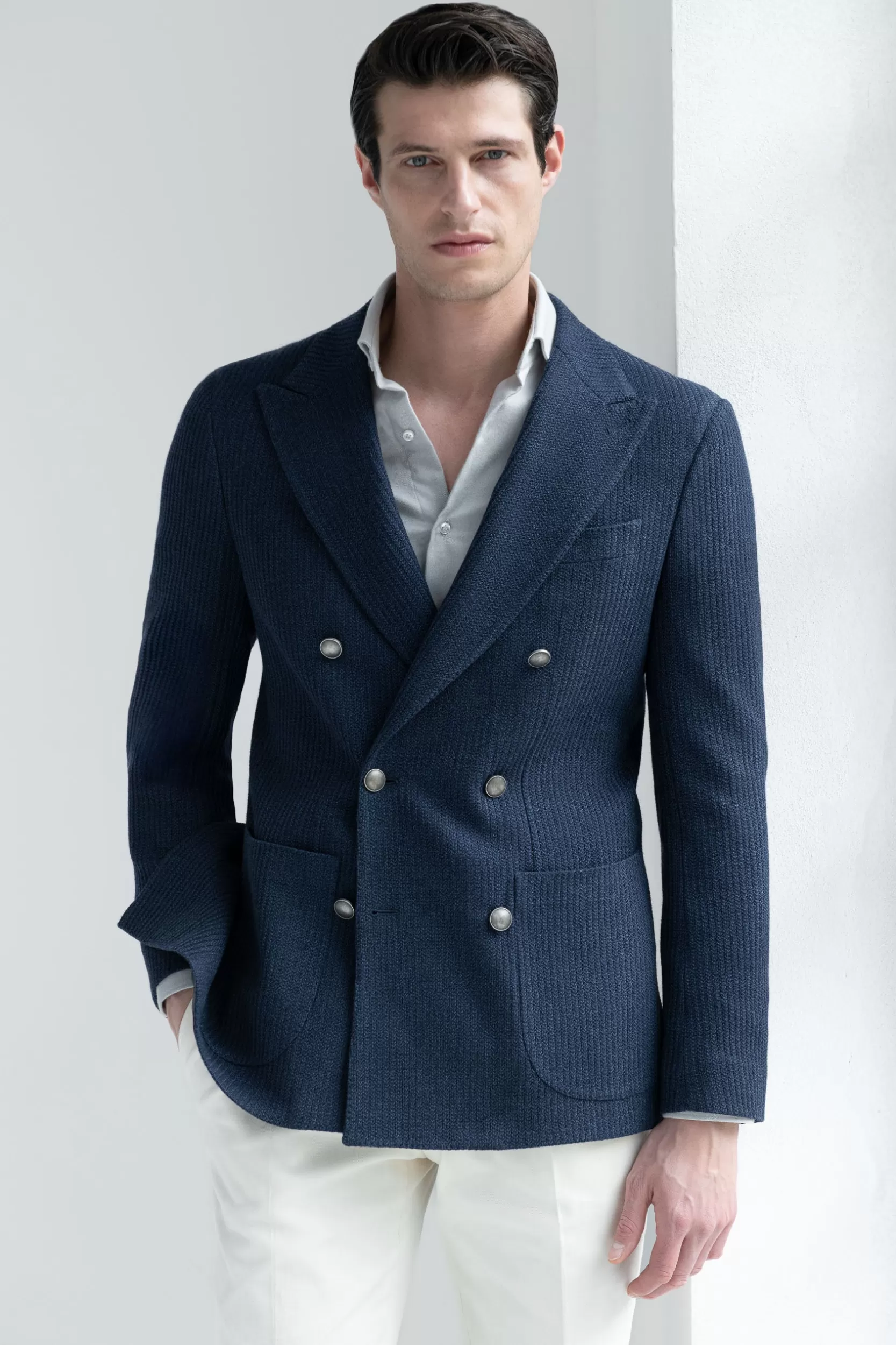 Hot Pini Parma Giacca Doppiopetto Blu Navy - Made In Italy