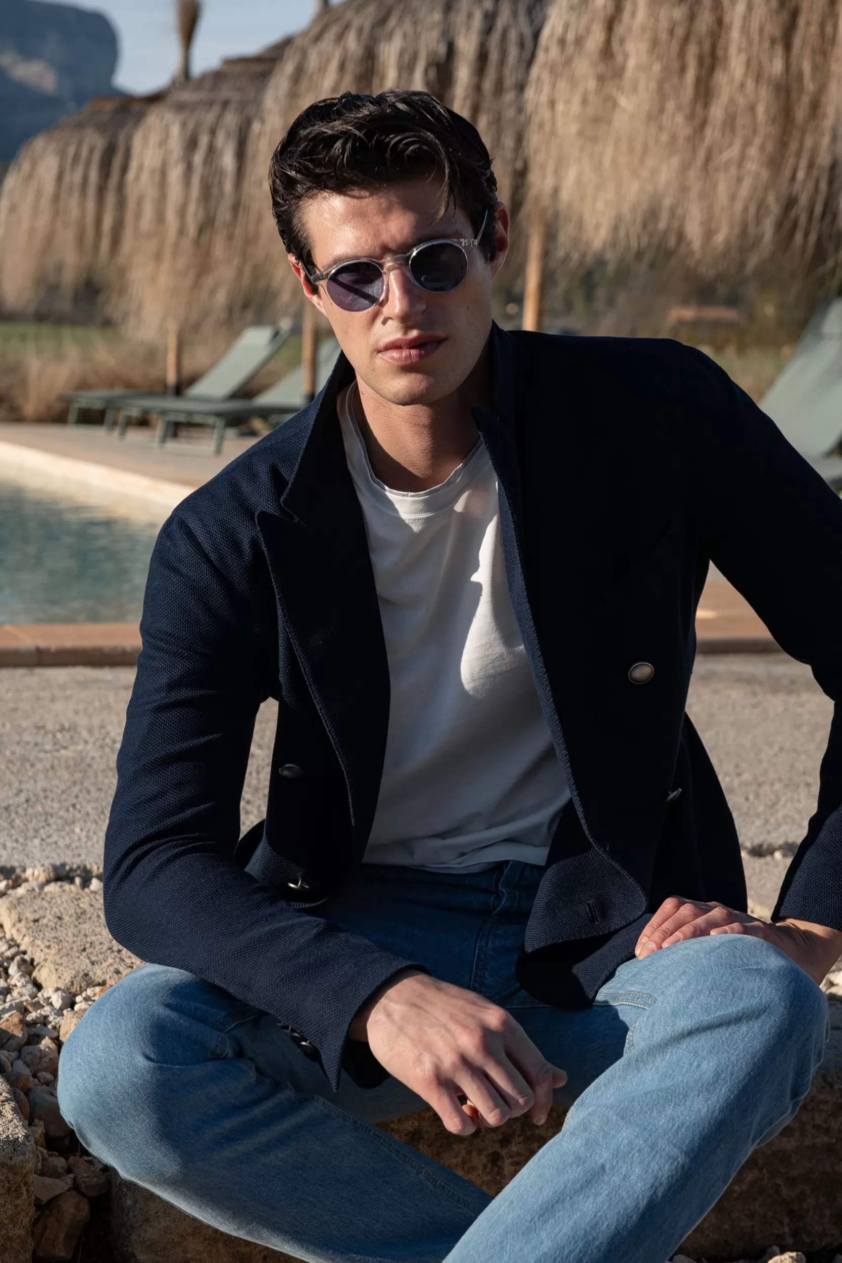 Flash Sale Pini Parma Giacca Doppiopetto In Jersey Blu Navy - Made In Italy