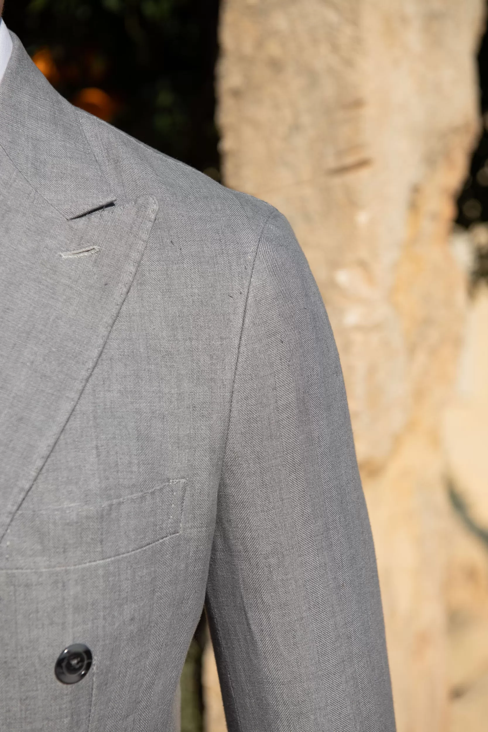 Sale Pini Parma Giacca Doppiopetto In Lino Spigato Grigio Cielo - Made In Italy