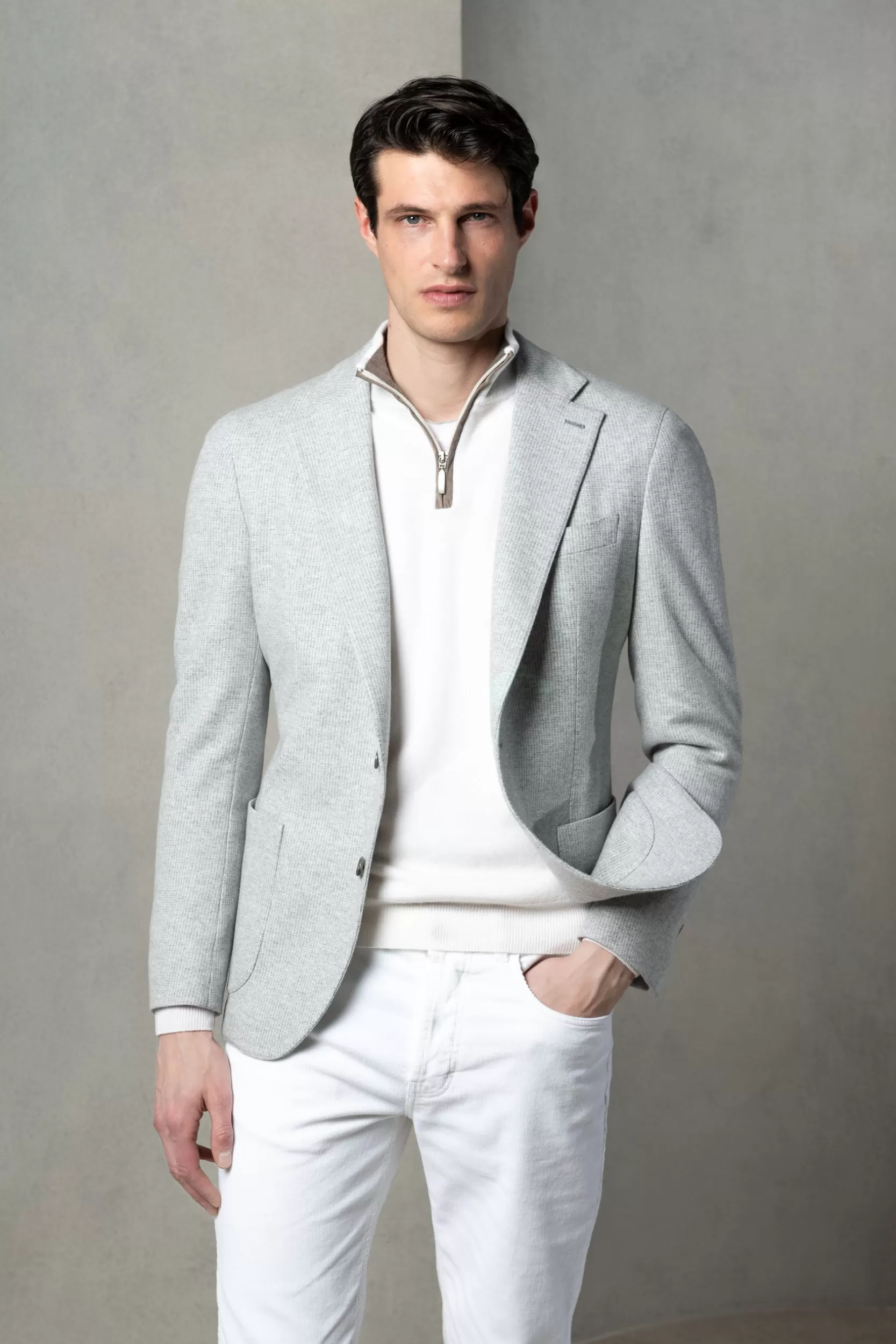 Flash Sale Pini Parma Giacca In Jersey Pied De Poule Grigio Chiaro - Made In Italy