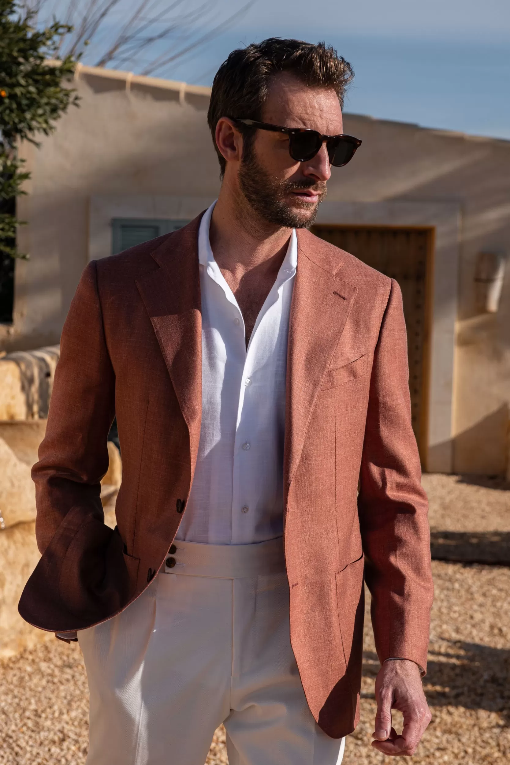 Store Pini Parma Giacca In Lana Lino E Seta Ruggine - Made In Italy