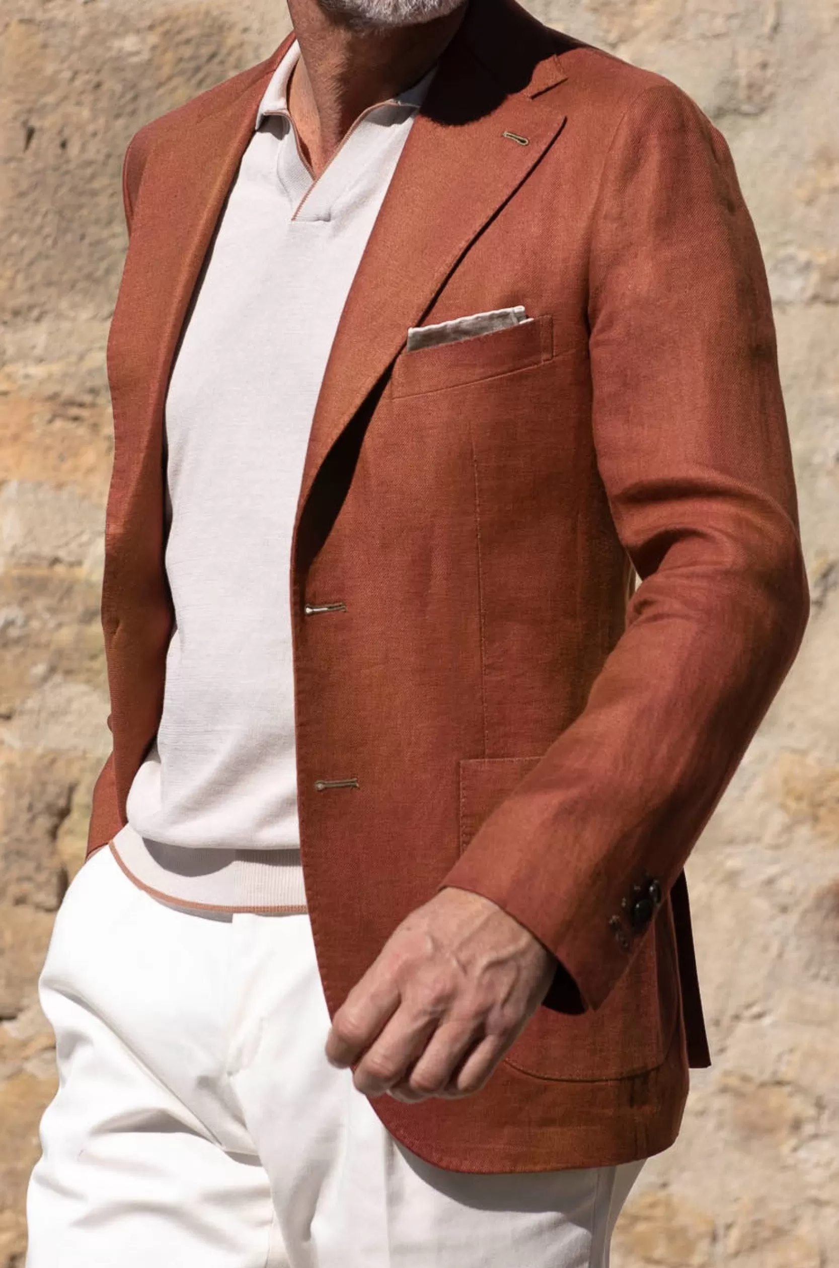 Hot Pini Parma Giacca In Lino Color Terracotta - Made In Italy