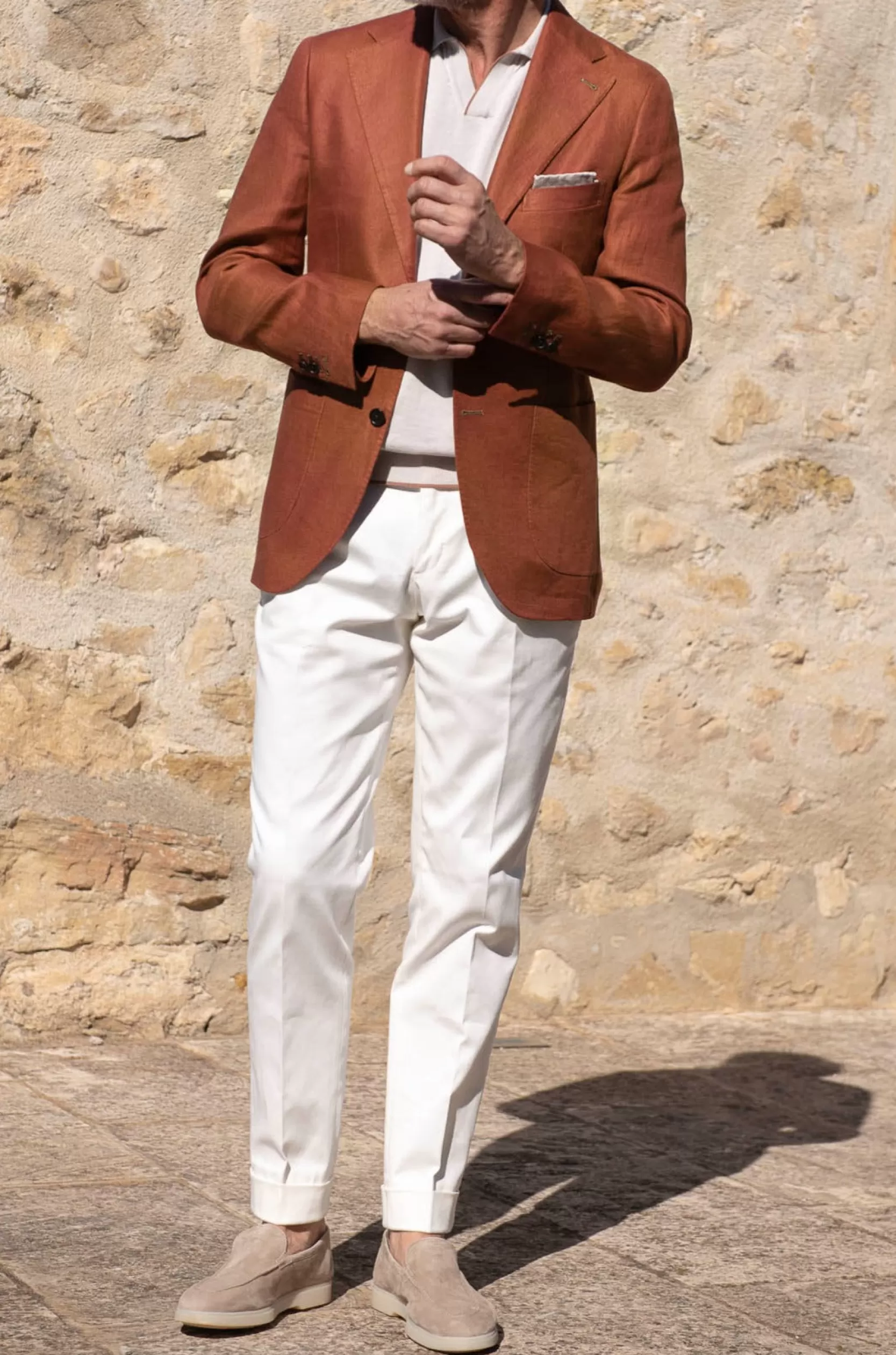 Hot Pini Parma Giacca In Lino Color Terracotta - Made In Italy