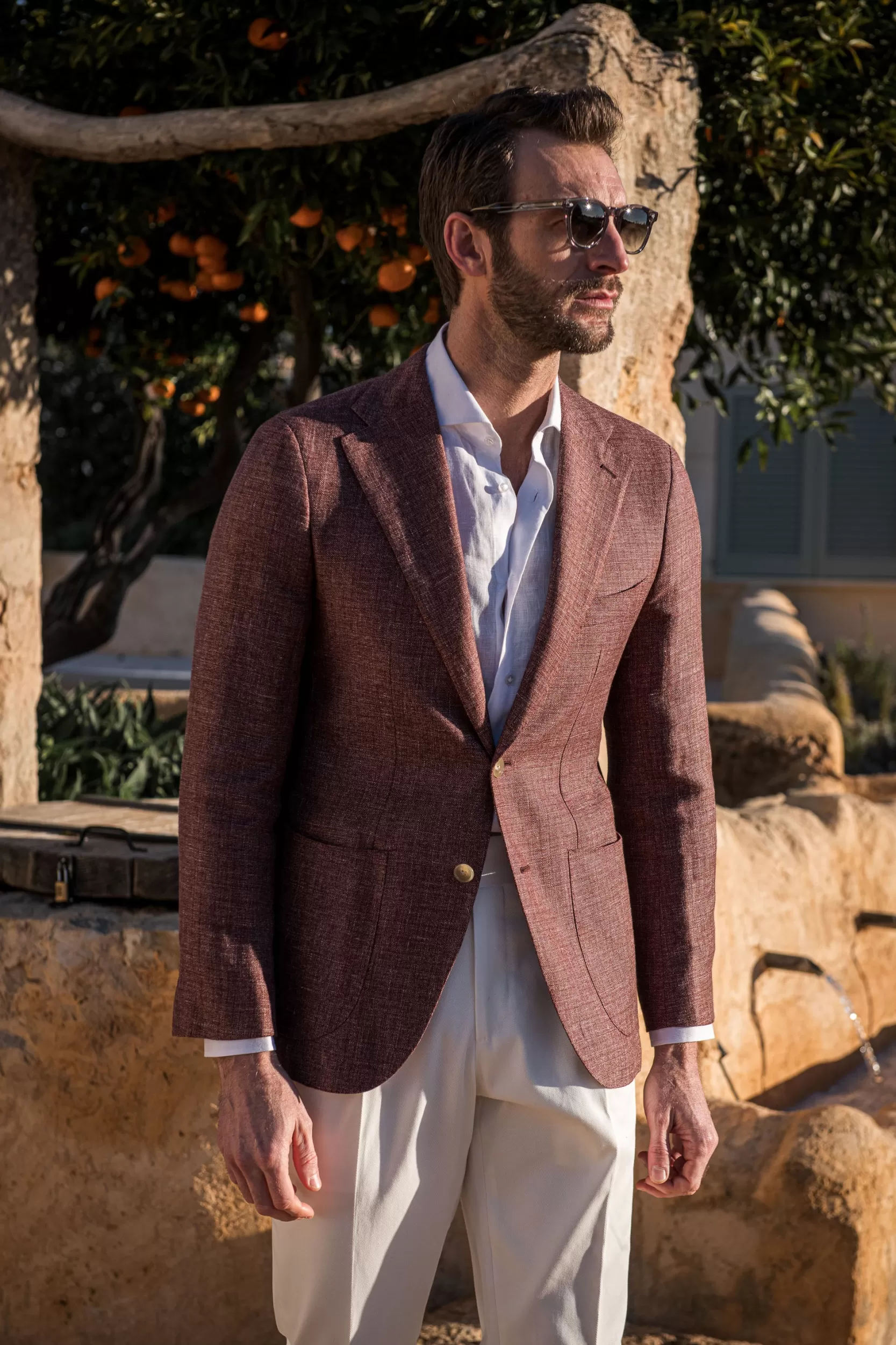 Fashion Pini Parma Giacca In Lino E Lana Bordeaux - Made In Italy