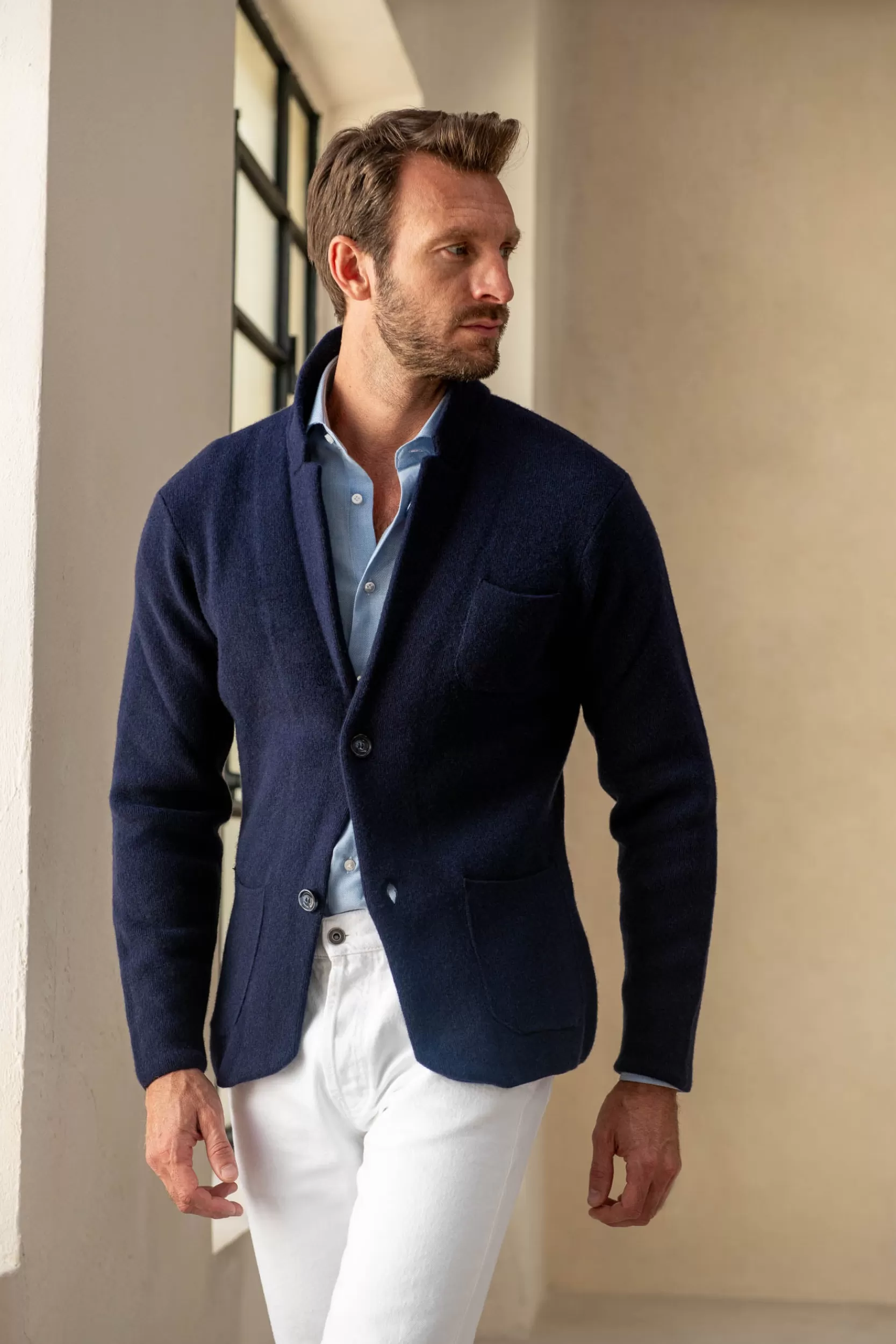 Fashion Pini Parma Giacca In Maglia - Lana E Cashmere - Made In Italy Blu
