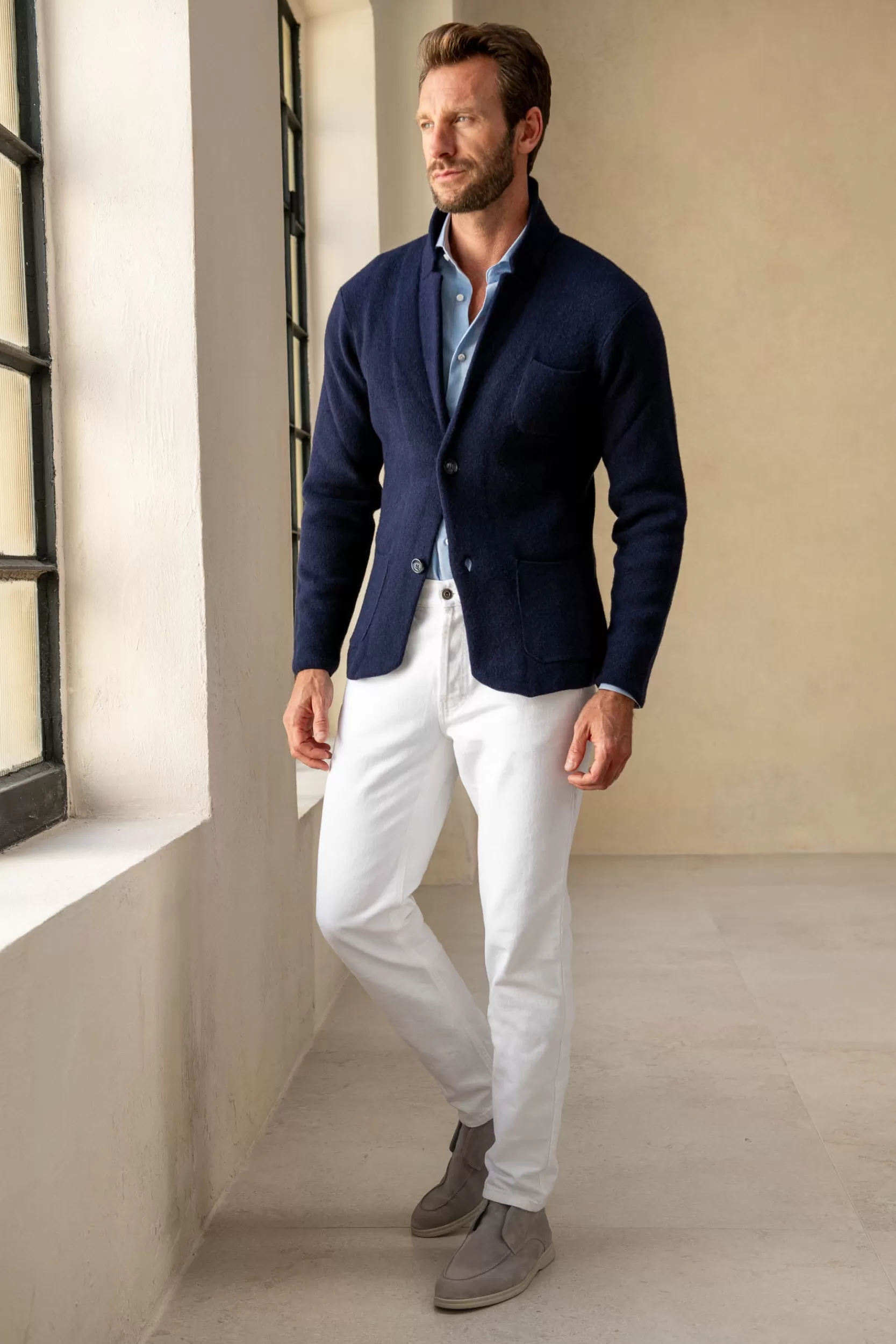 Fashion Pini Parma Giacca In Maglia - Lana E Cashmere - Made In Italy Blu