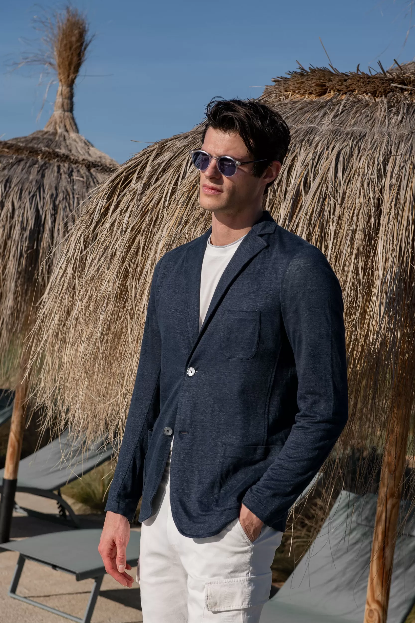 New Pini Parma Giacca In Maglia Di Lino - Made In Italy Blu