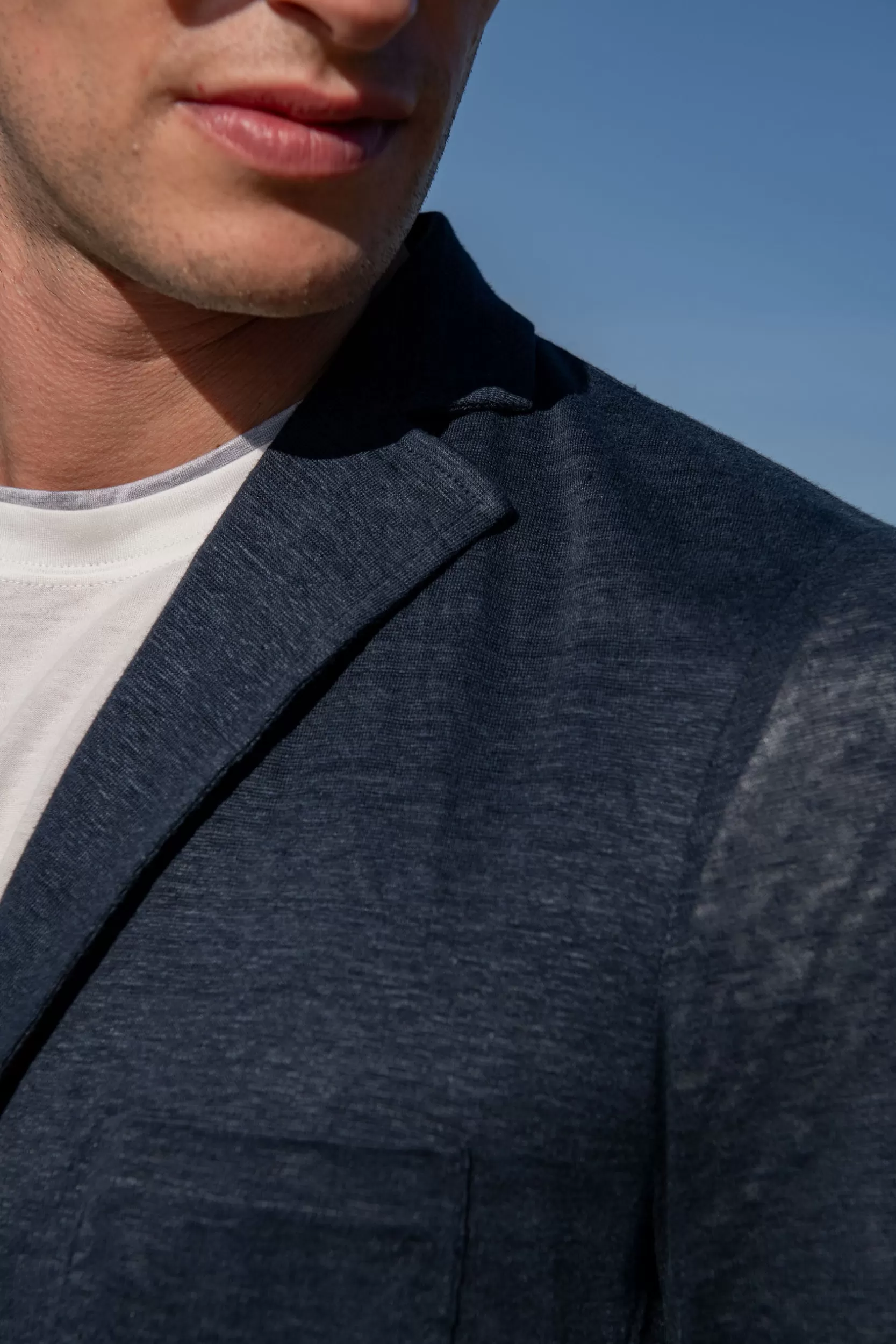 New Pini Parma Giacca In Maglia Di Lino - Made In Italy Blu