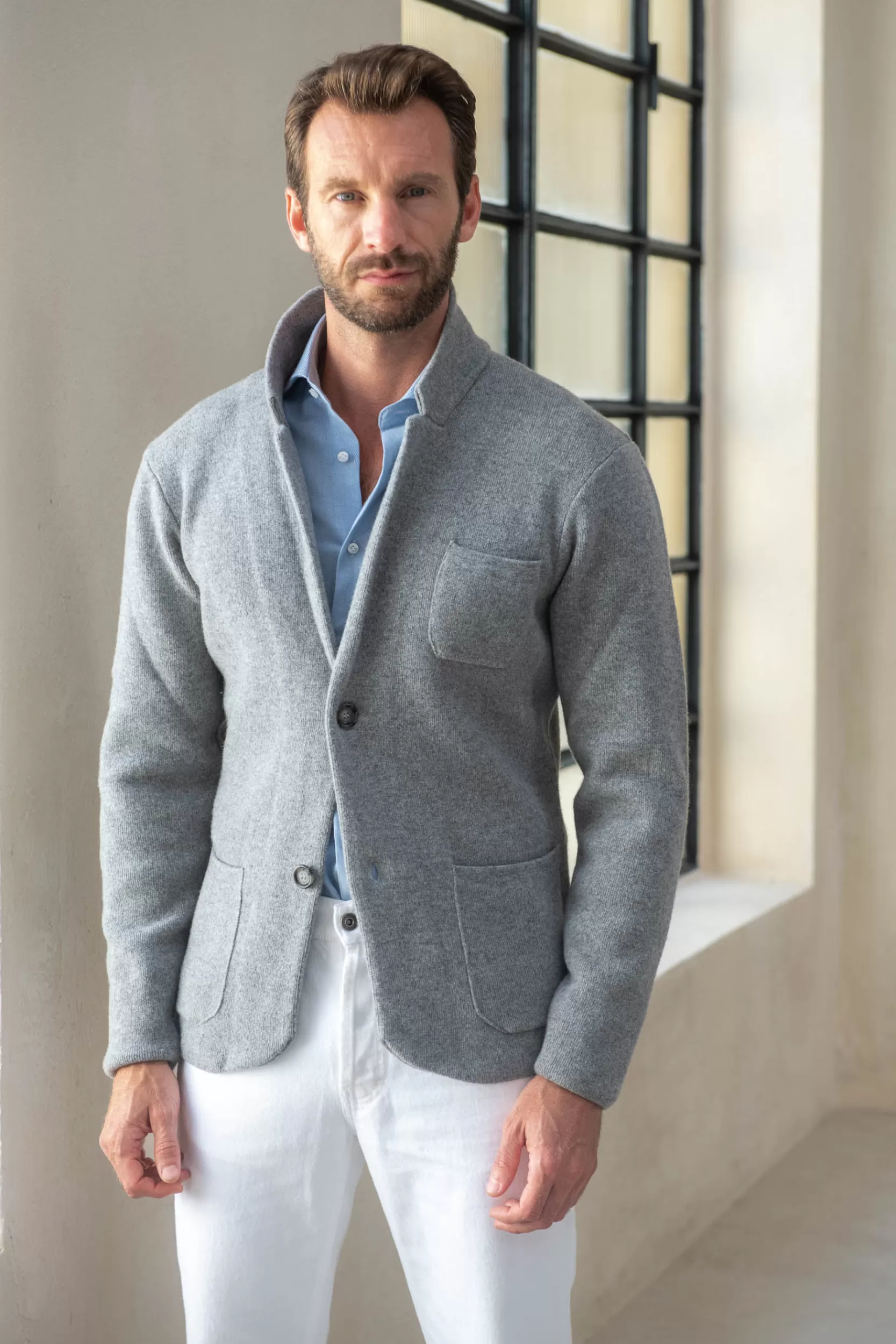 Flash Sale Pini Parma Giacca In Maglia Grigia – Lana E Cashmere – Made In Italy Grigio