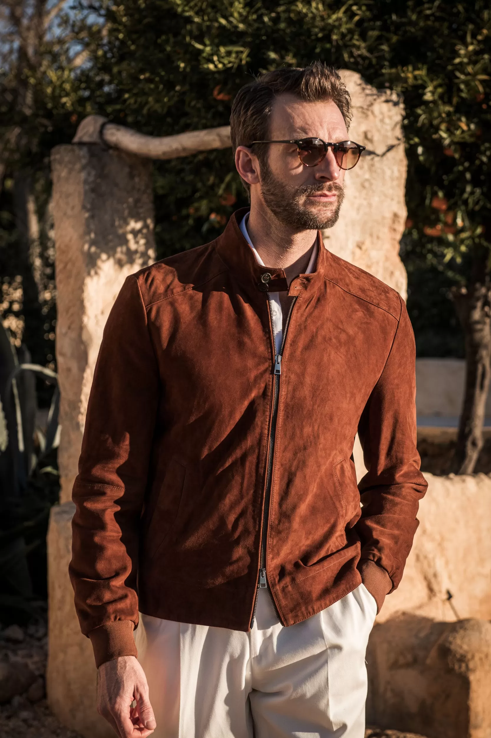 Sale Pini Parma Giacca In Morbida Pelle Scamosciata Color Ruggine – Made In Italy