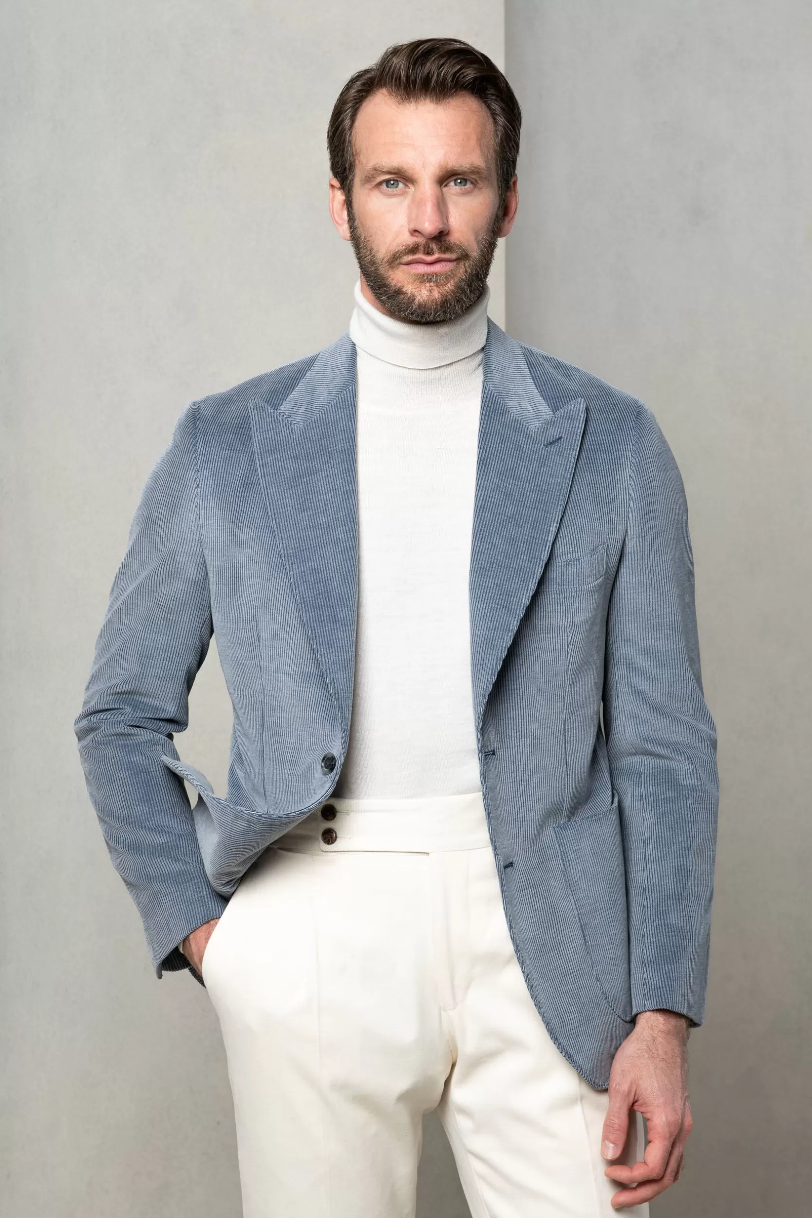 Best Pini Parma Giacca In Velluto A Coste " Soragna Capsule Collection" - Made In Italy Azzurro