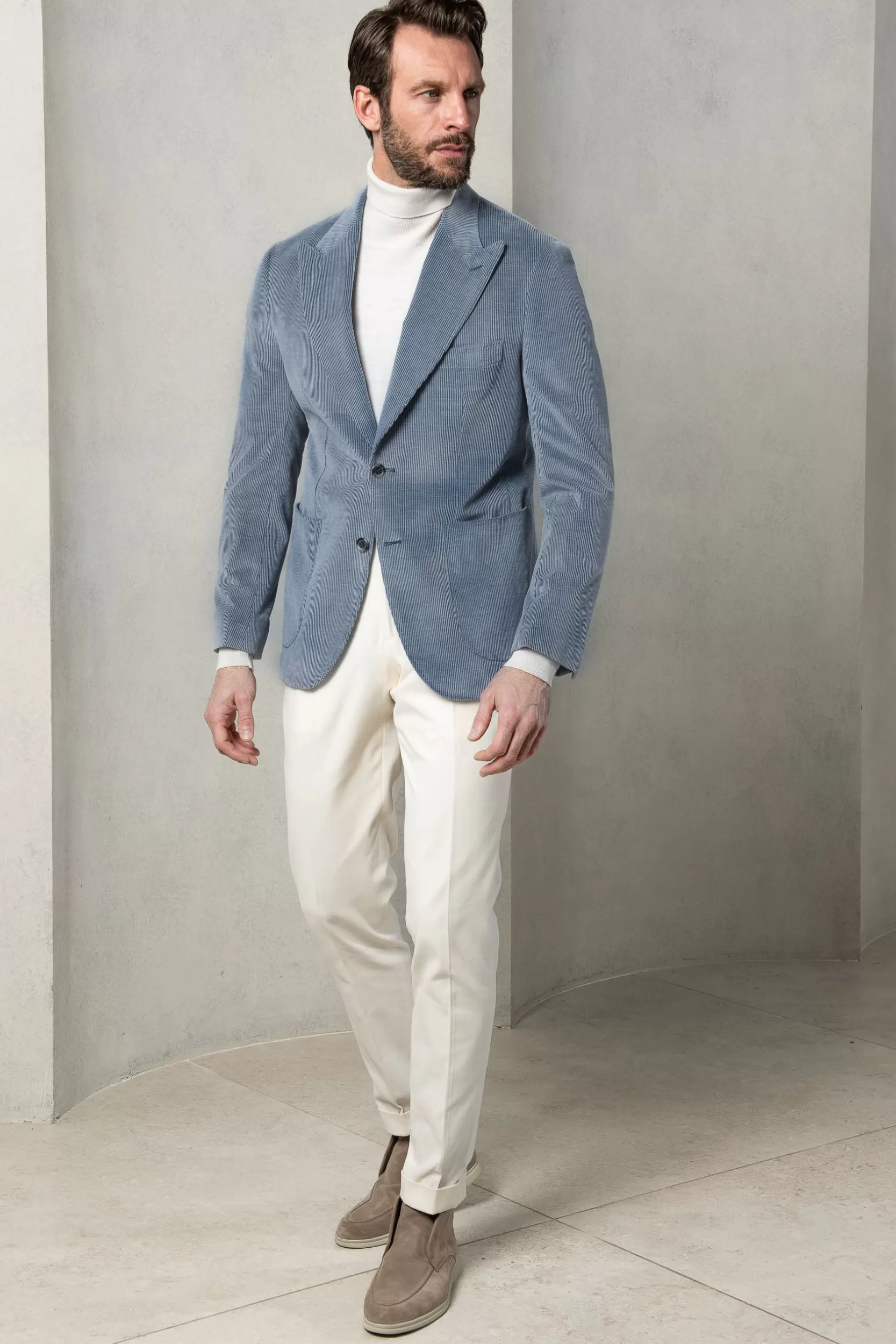 Best Pini Parma Giacca In Velluto A Coste " Soragna Capsule Collection" - Made In Italy Azzurro